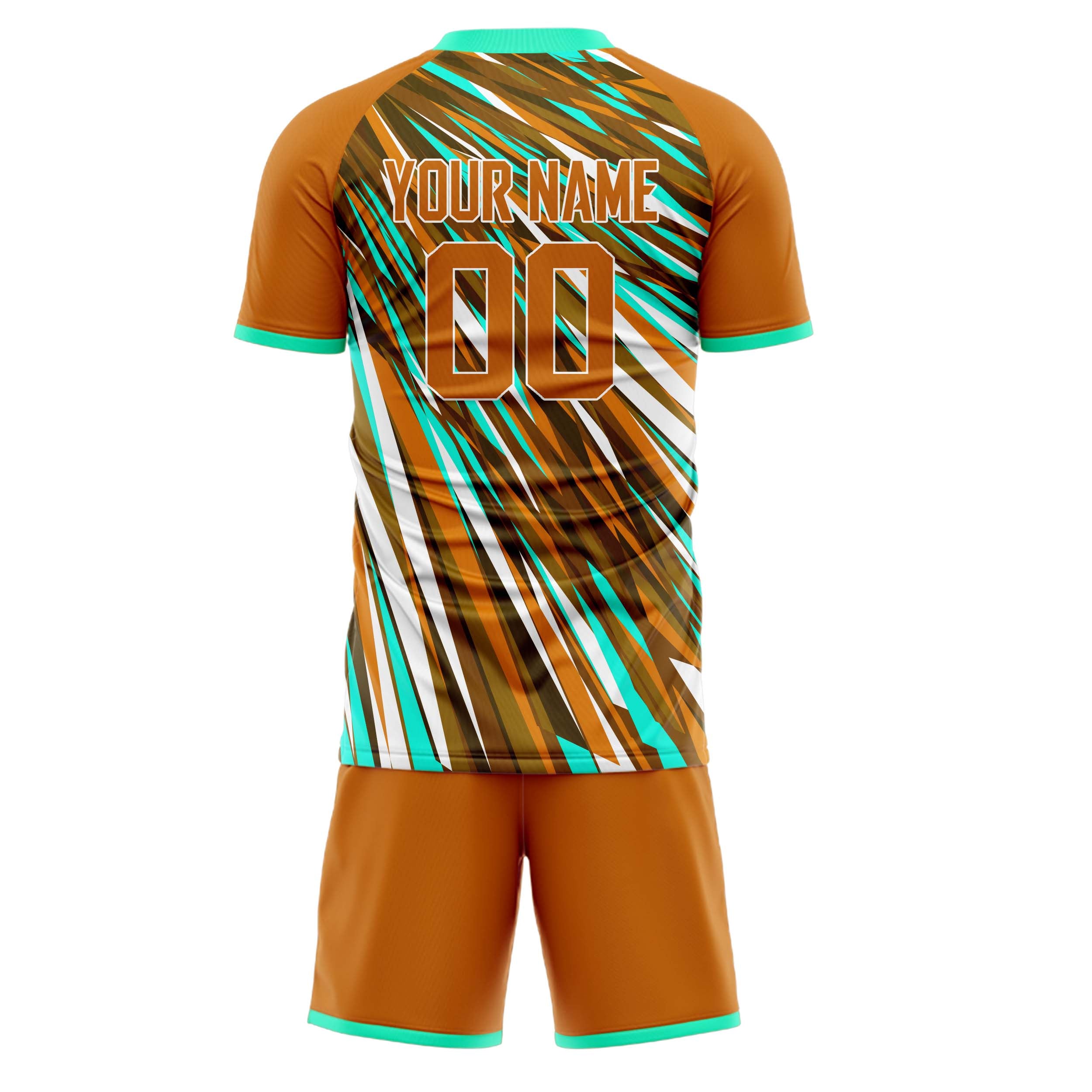 Custom Brown Teal GeometricalPattern Soccer Jersey