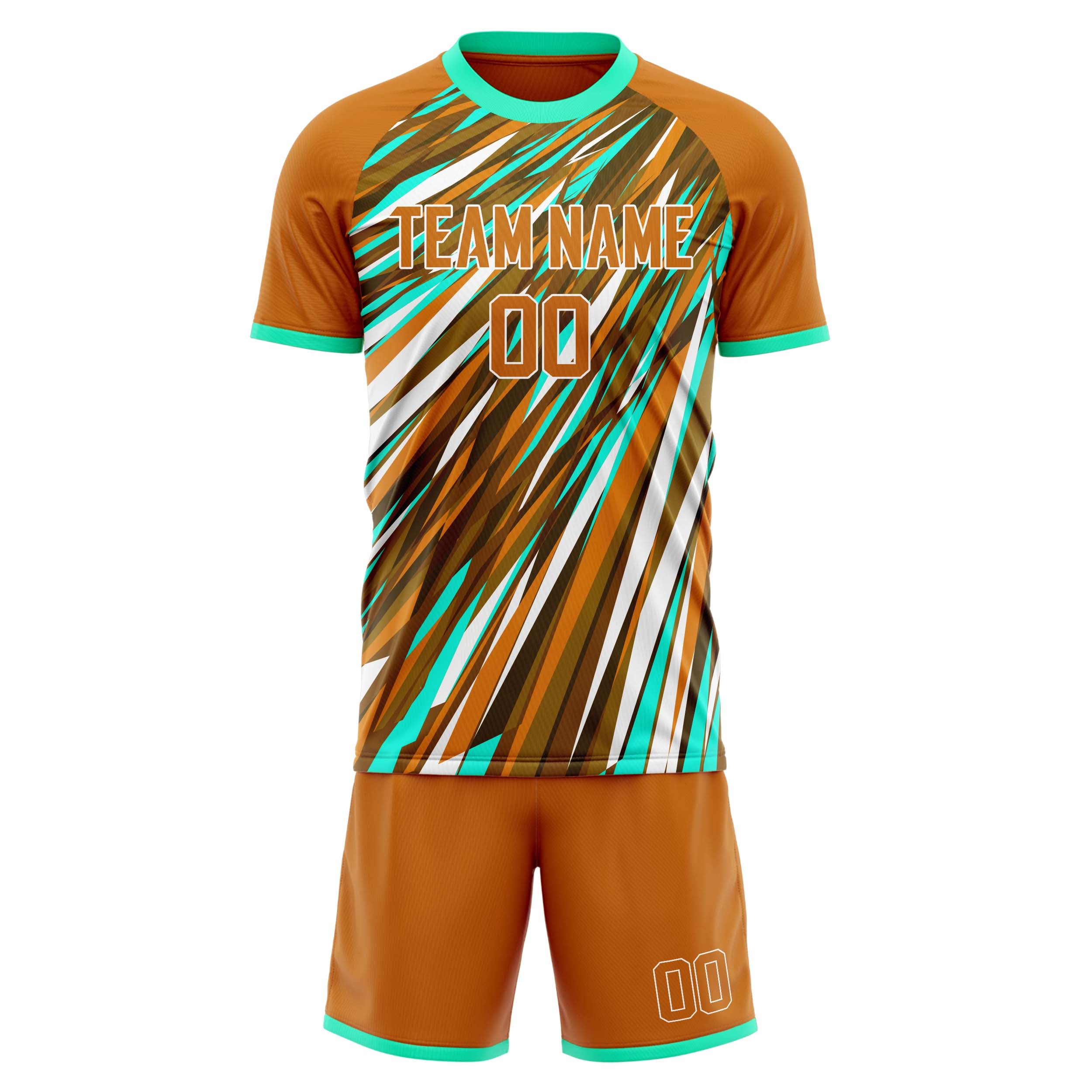 Custom Brown Teal GeometricalPattern Soccer Jersey