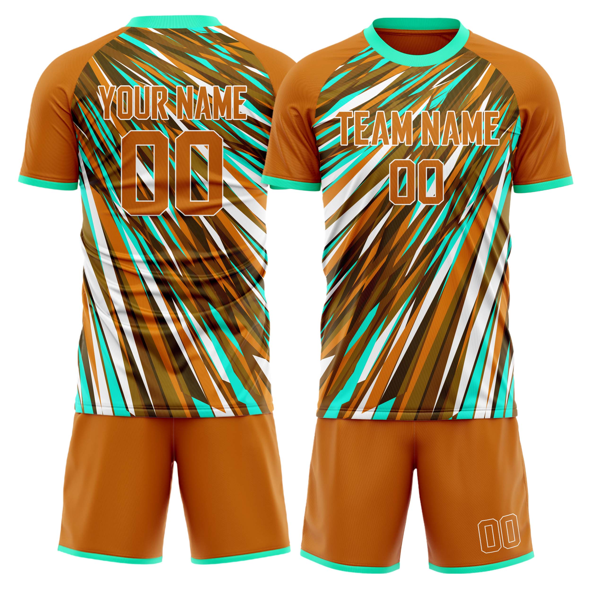 Custom Brown Teal GeometricalPattern Soccer Jersey