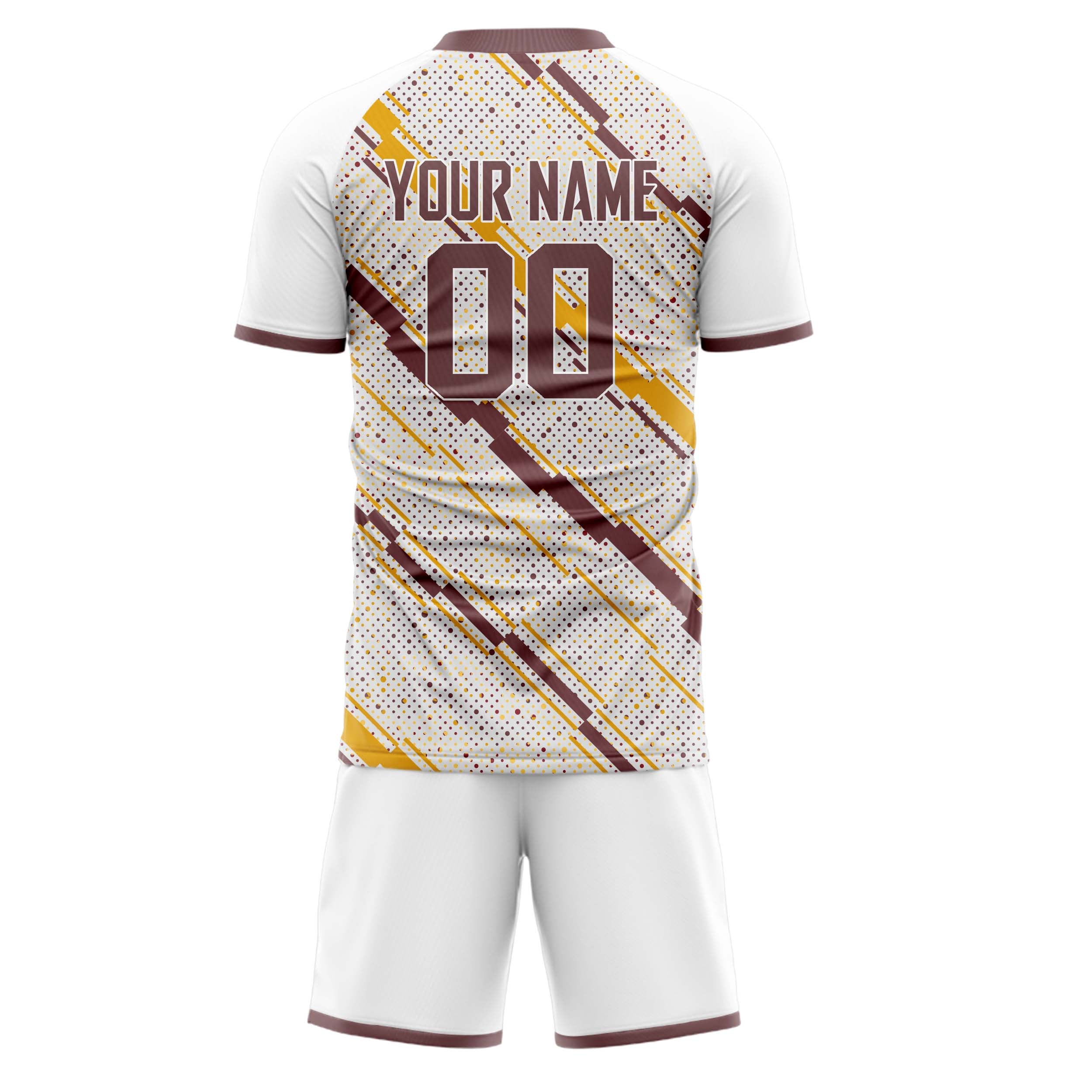Custom White Gold GeometricalPattern Soccer Jersey