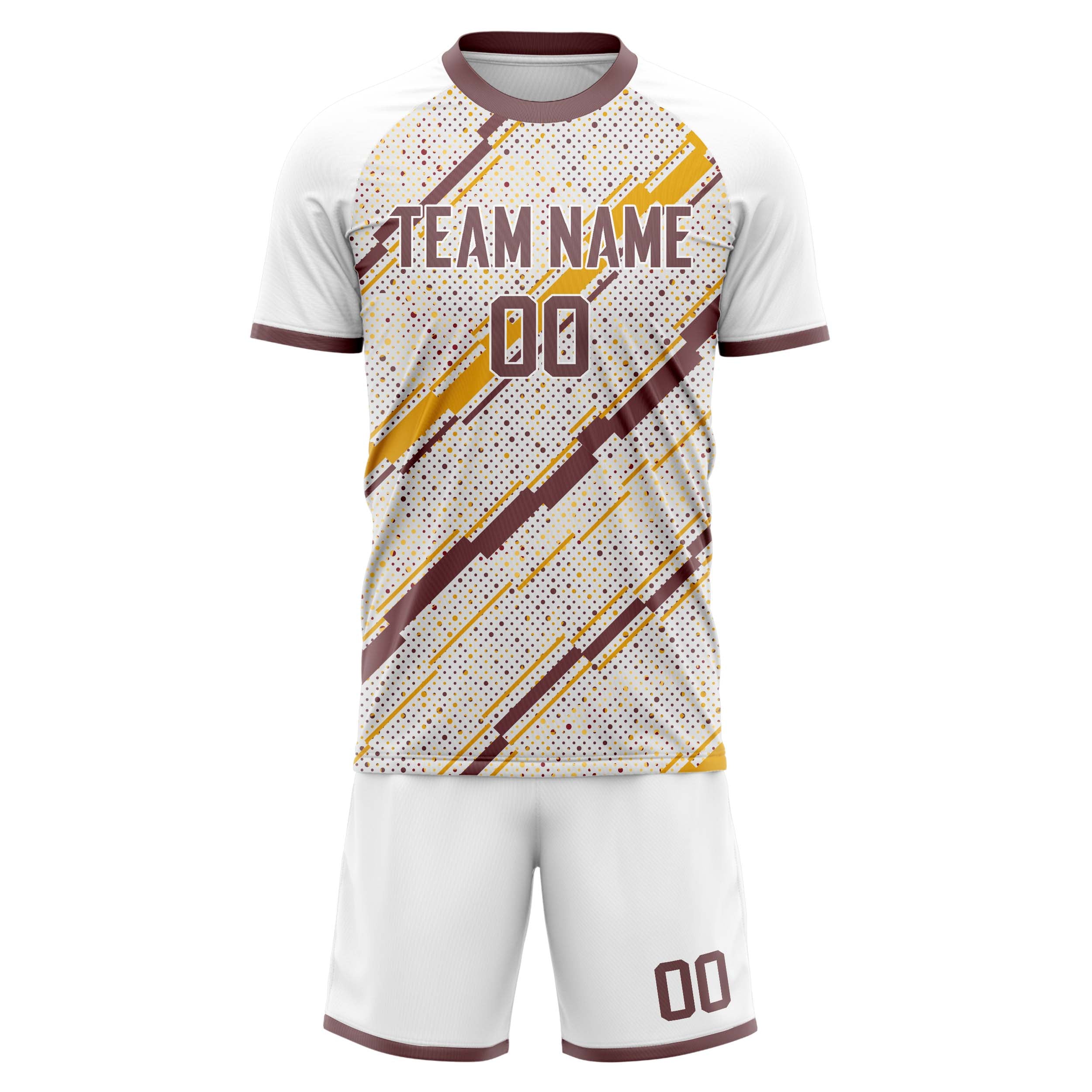 Custom White Gold GeometricalPattern Soccer Jersey