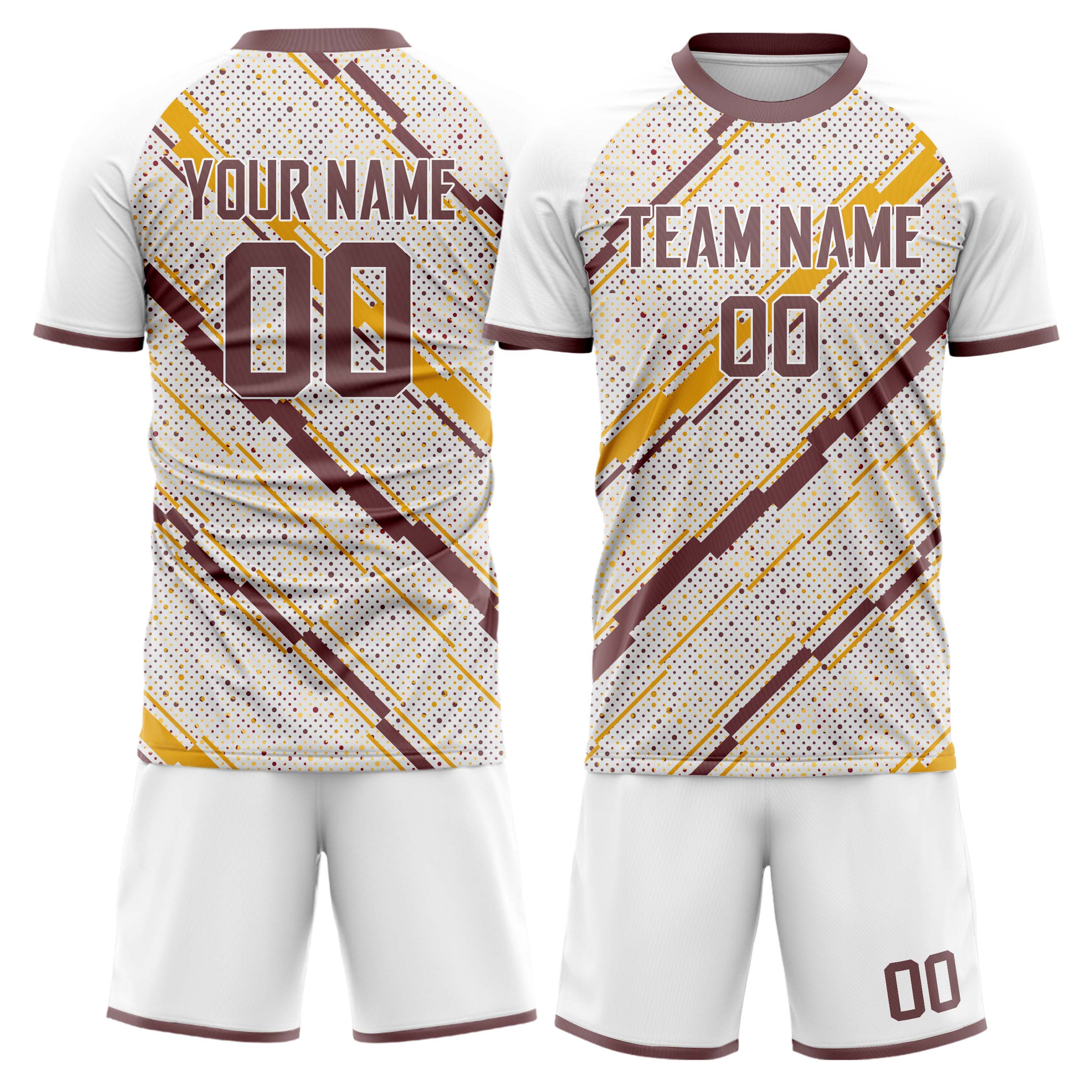 Custom White Gold GeometricalPattern Soccer Jersey