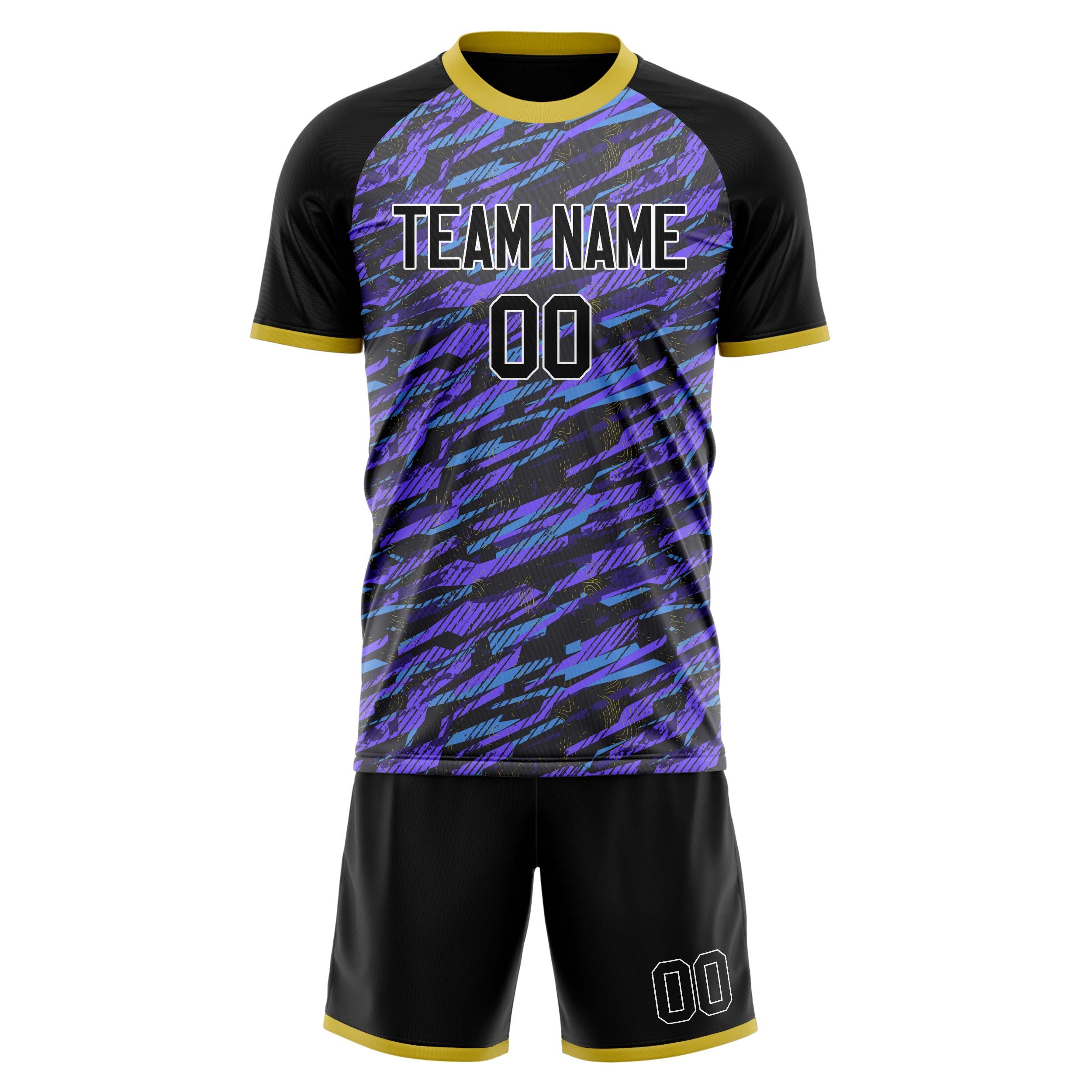 Custom Purple Black GeometricalPattern Soccer Jersey
