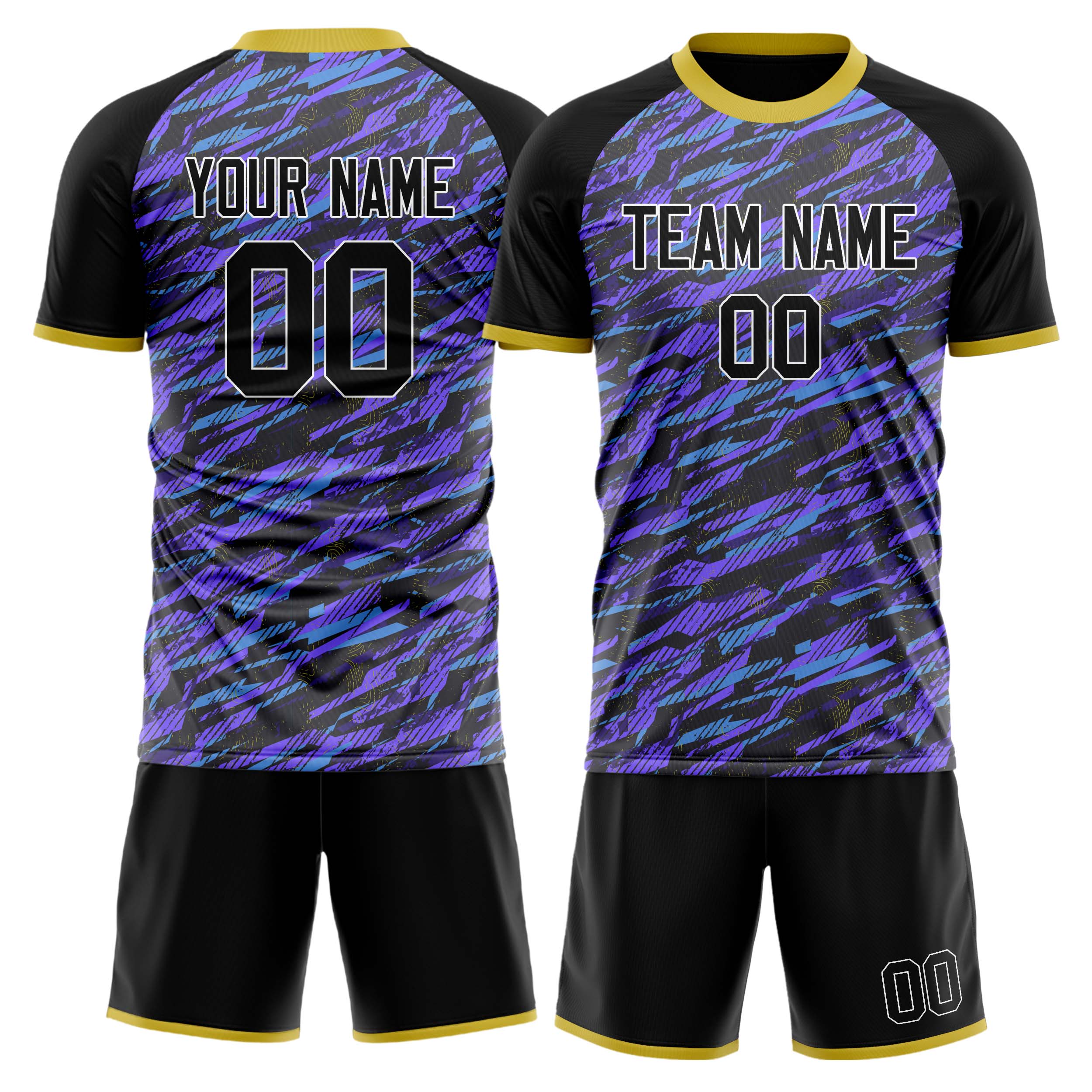 Custom Purple Black GeometricalPattern Soccer Jersey