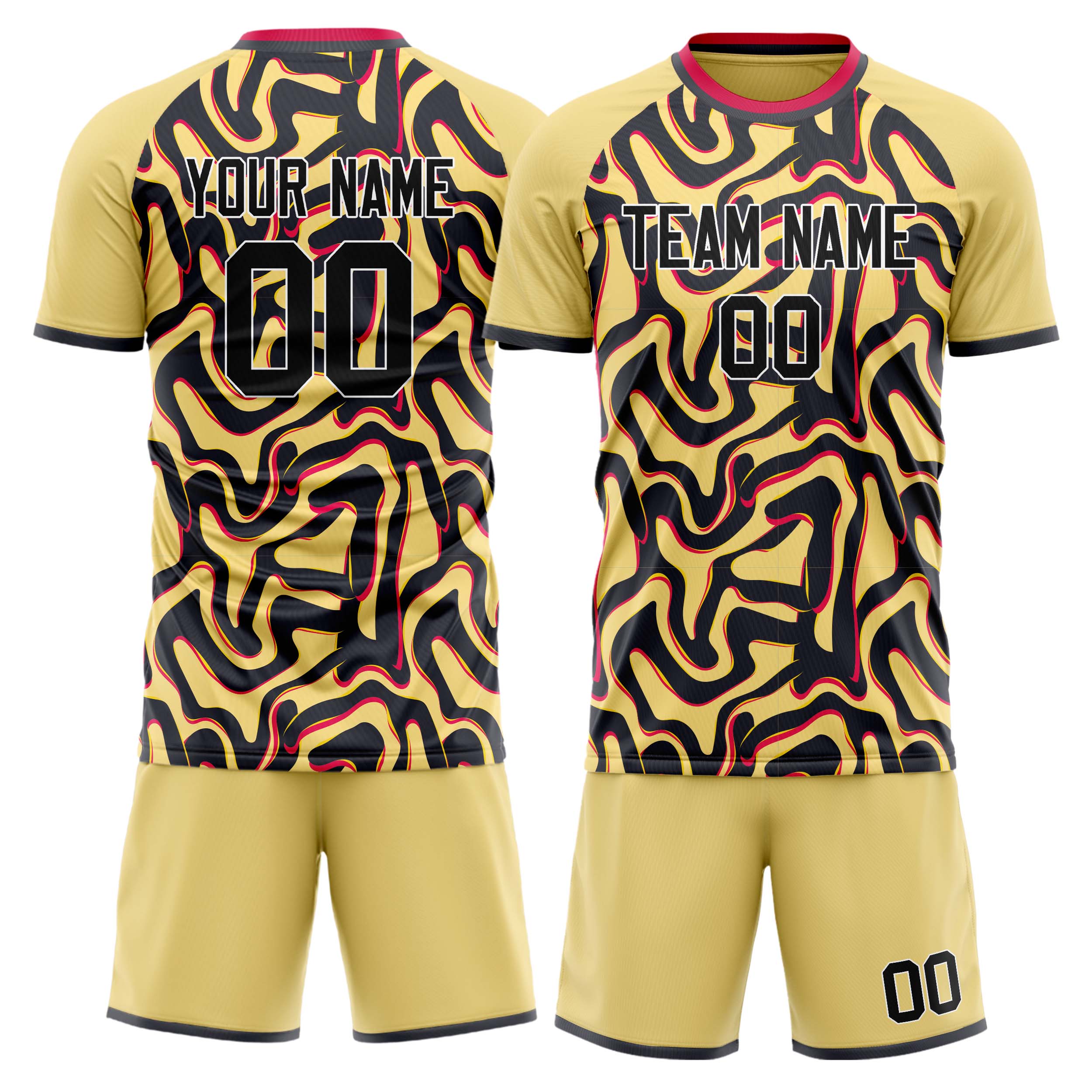 Custom Cream Black GeometricalPattern Soccer Jersey