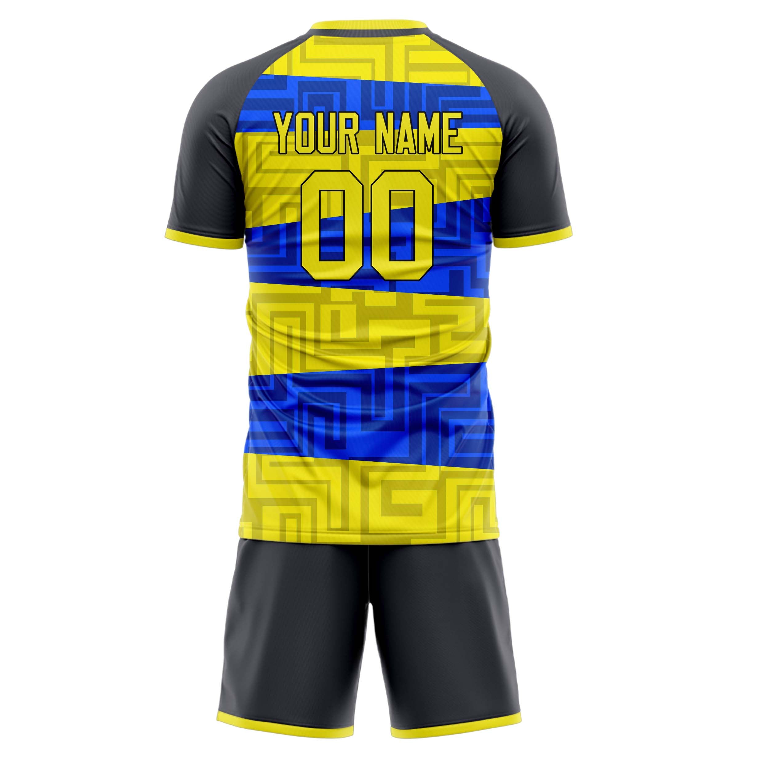 Custom Yellow Blue GeometricalPattern Soccer Jersey