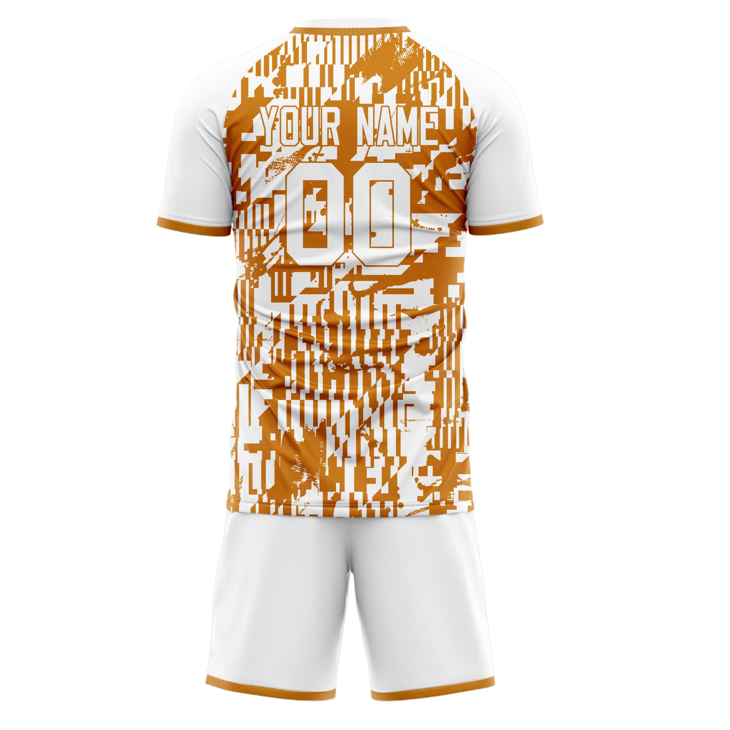 Custom White Orange GeometricalPattern Soccer Jersey