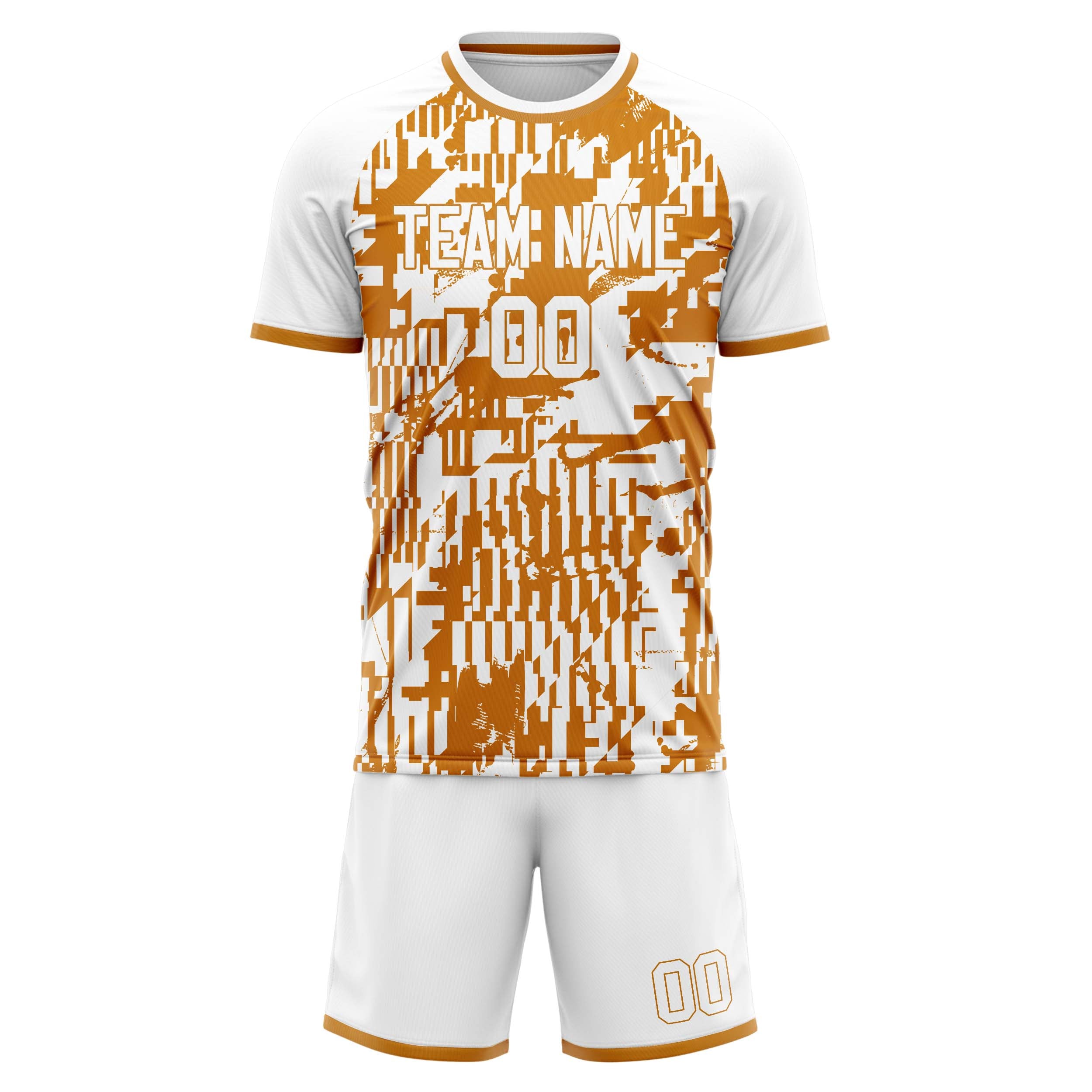 Custom White Orange GeometricalPattern Soccer Jersey
