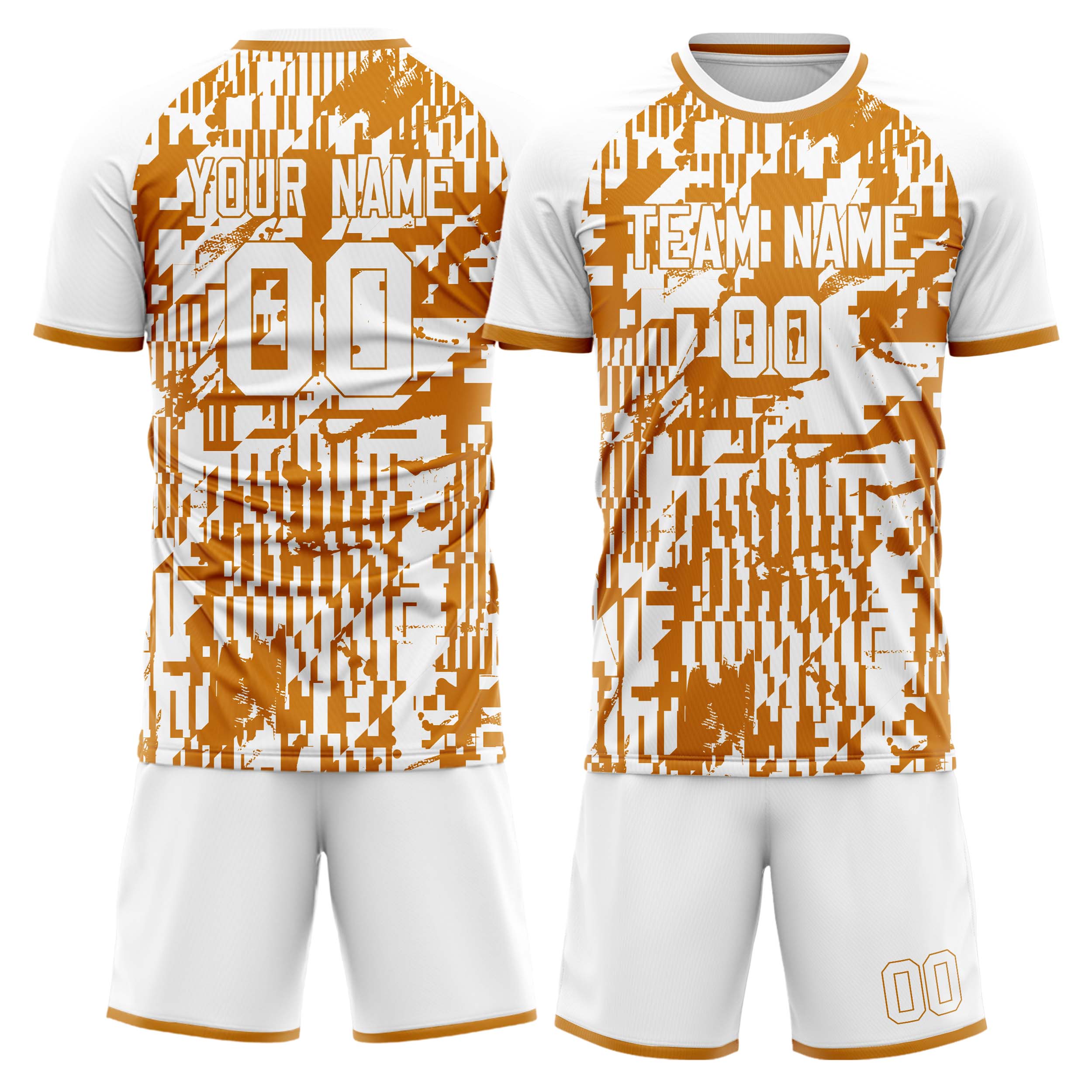 Custom White Orange GeometricalPattern Soccer Jersey