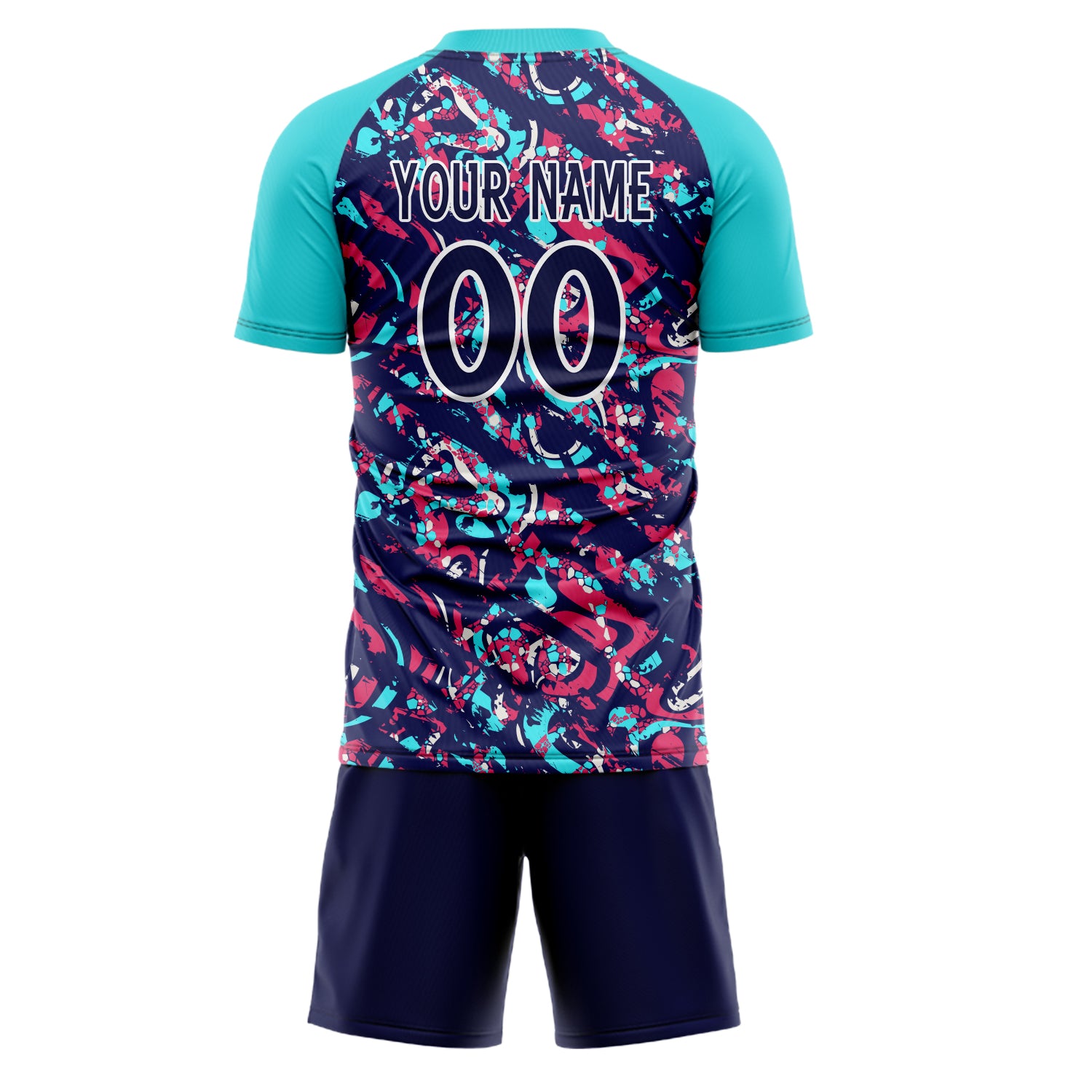 Custom Navy Teal GeometricalPattern Soccer Jersey