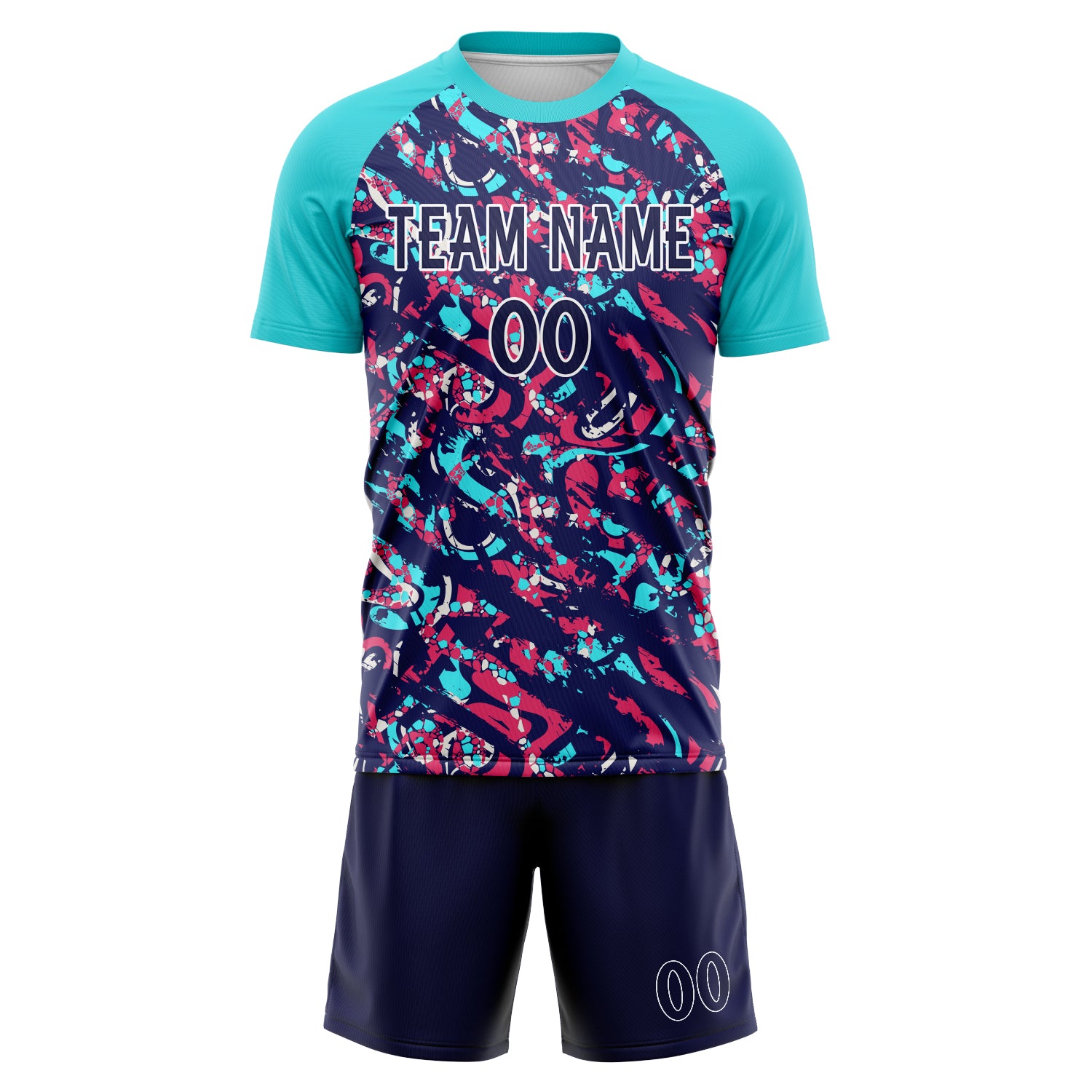Custom Navy Teal GeometricalPattern Soccer Jersey