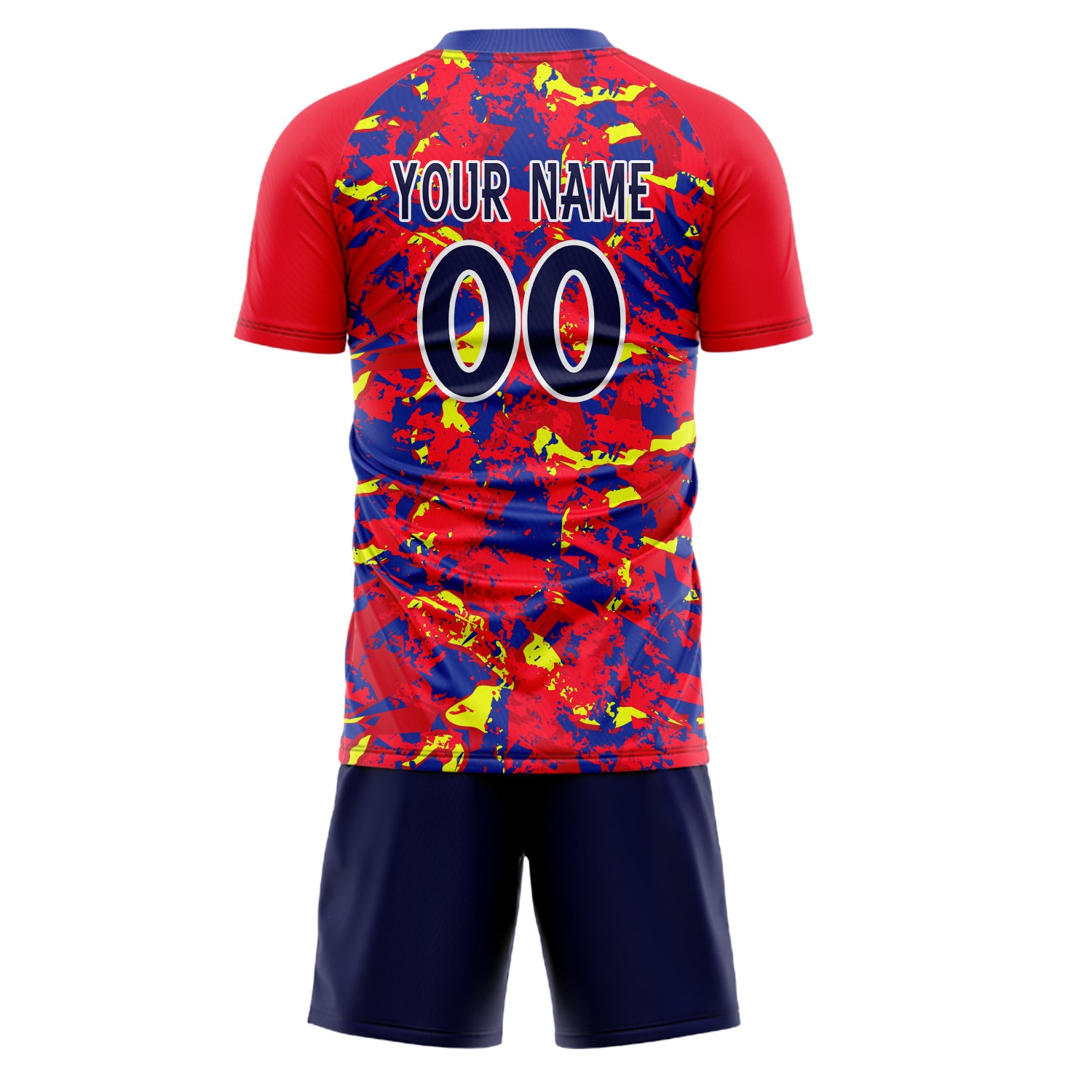 Custom Red Navy GeometricalPattern Soccer Jersey