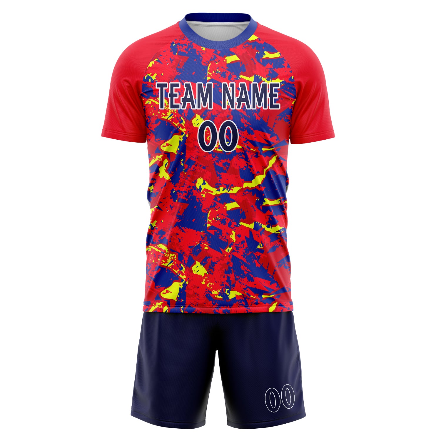 Custom Red Navy GeometricalPattern Soccer Jersey