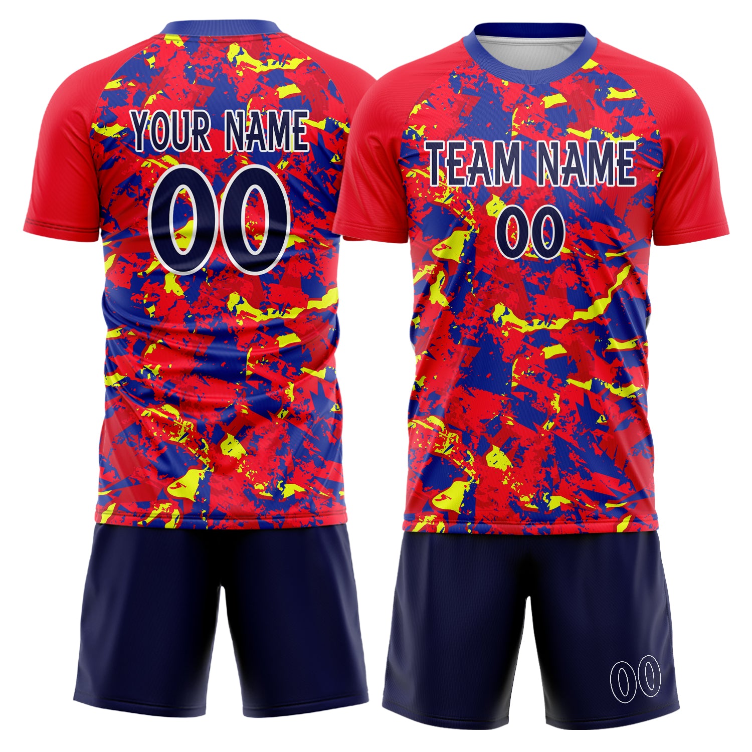 Custom Red Navy GeometricalPattern Soccer Jersey