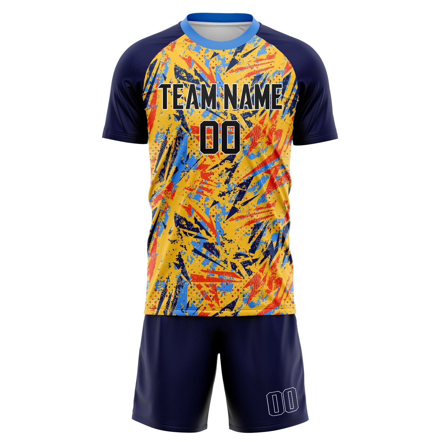 Custom Gold Navy GeometricalPattern Soccer Jersey