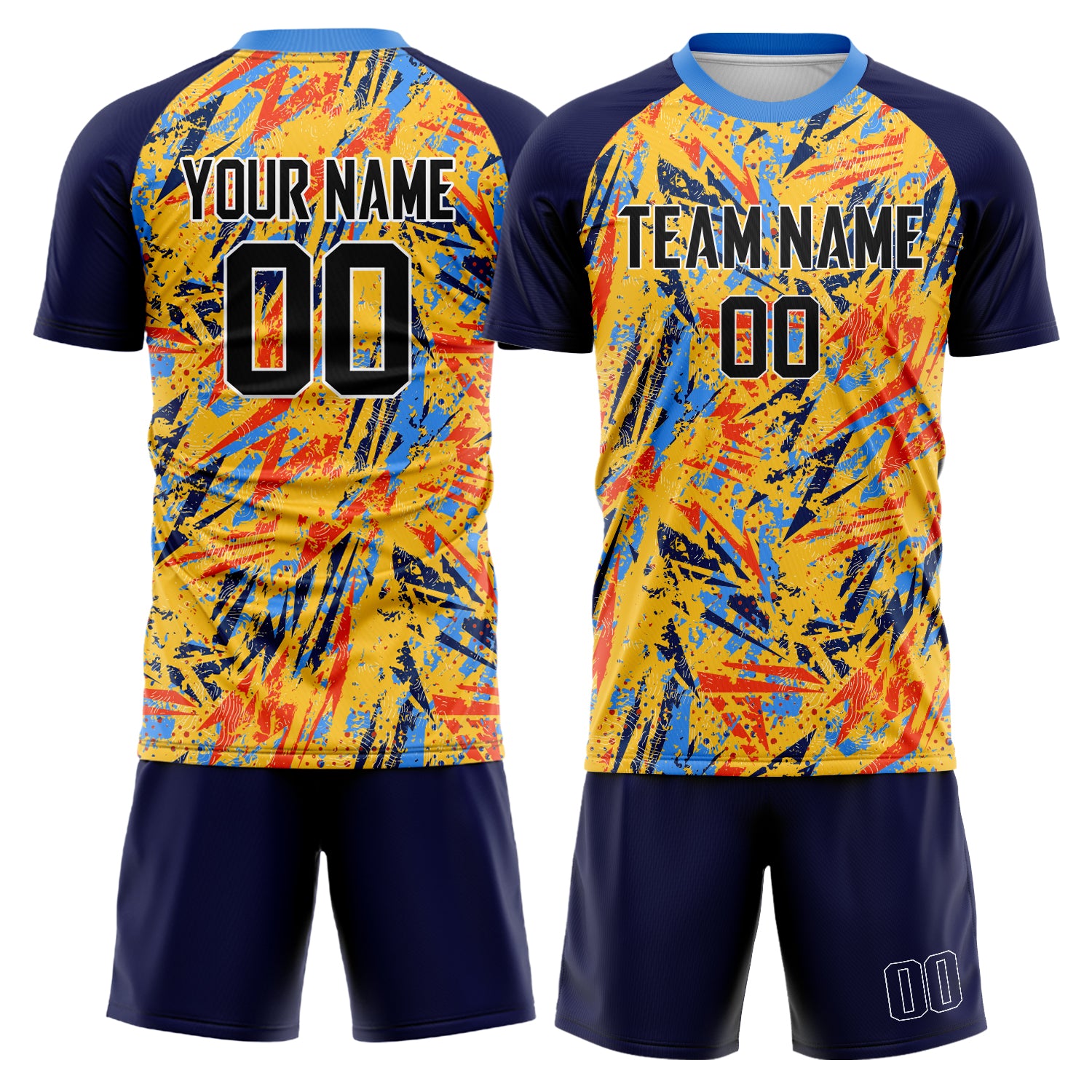 Custom Gold Navy GeometricalPattern Soccer Jersey