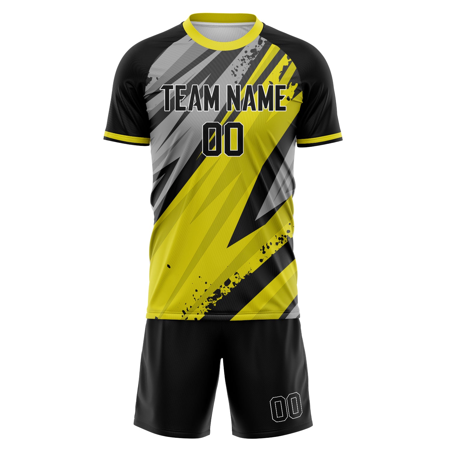 Custom Yellow Black GeometricalPattern Soccer Jersey