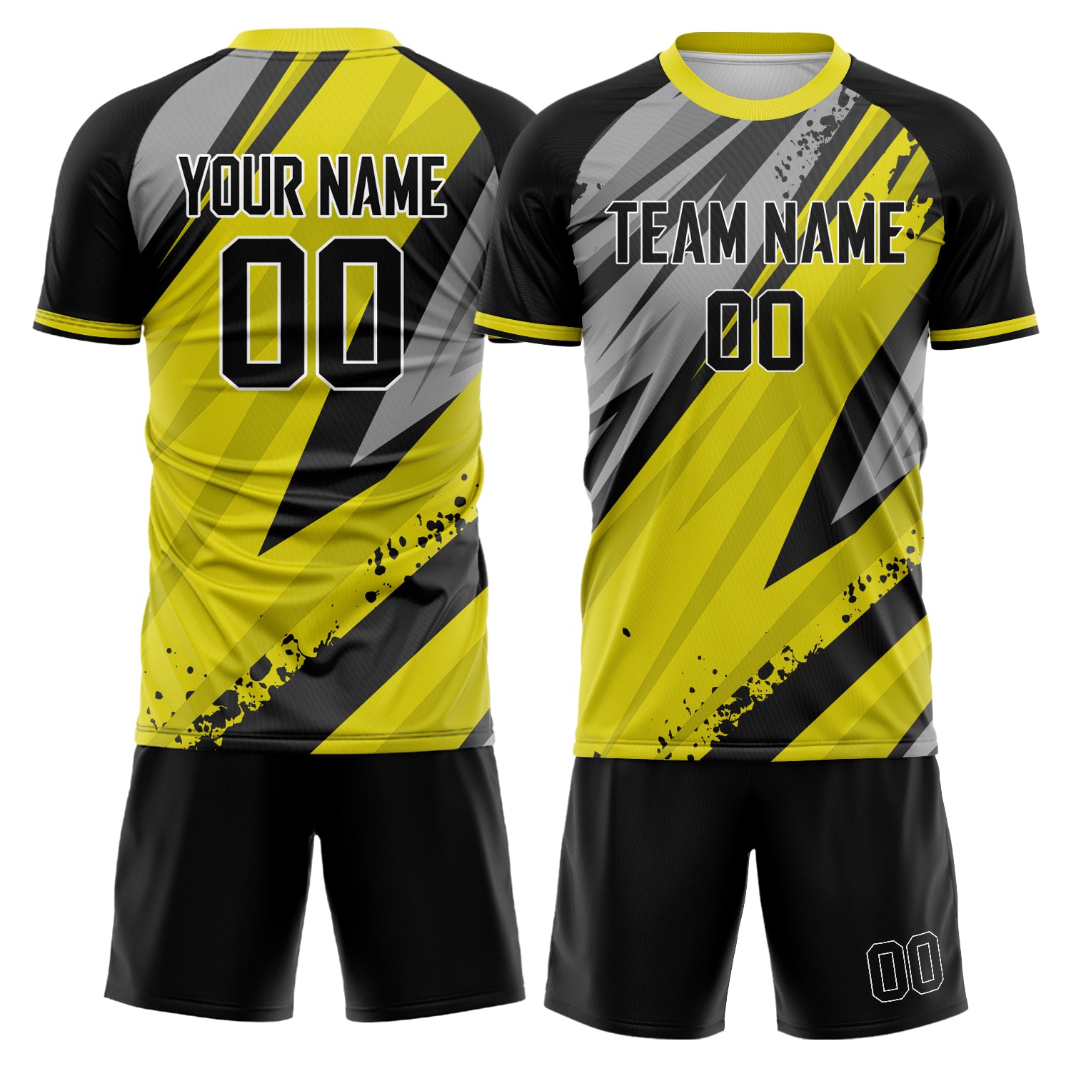 Custom Yellow Black GeometricalPattern Soccer Jersey