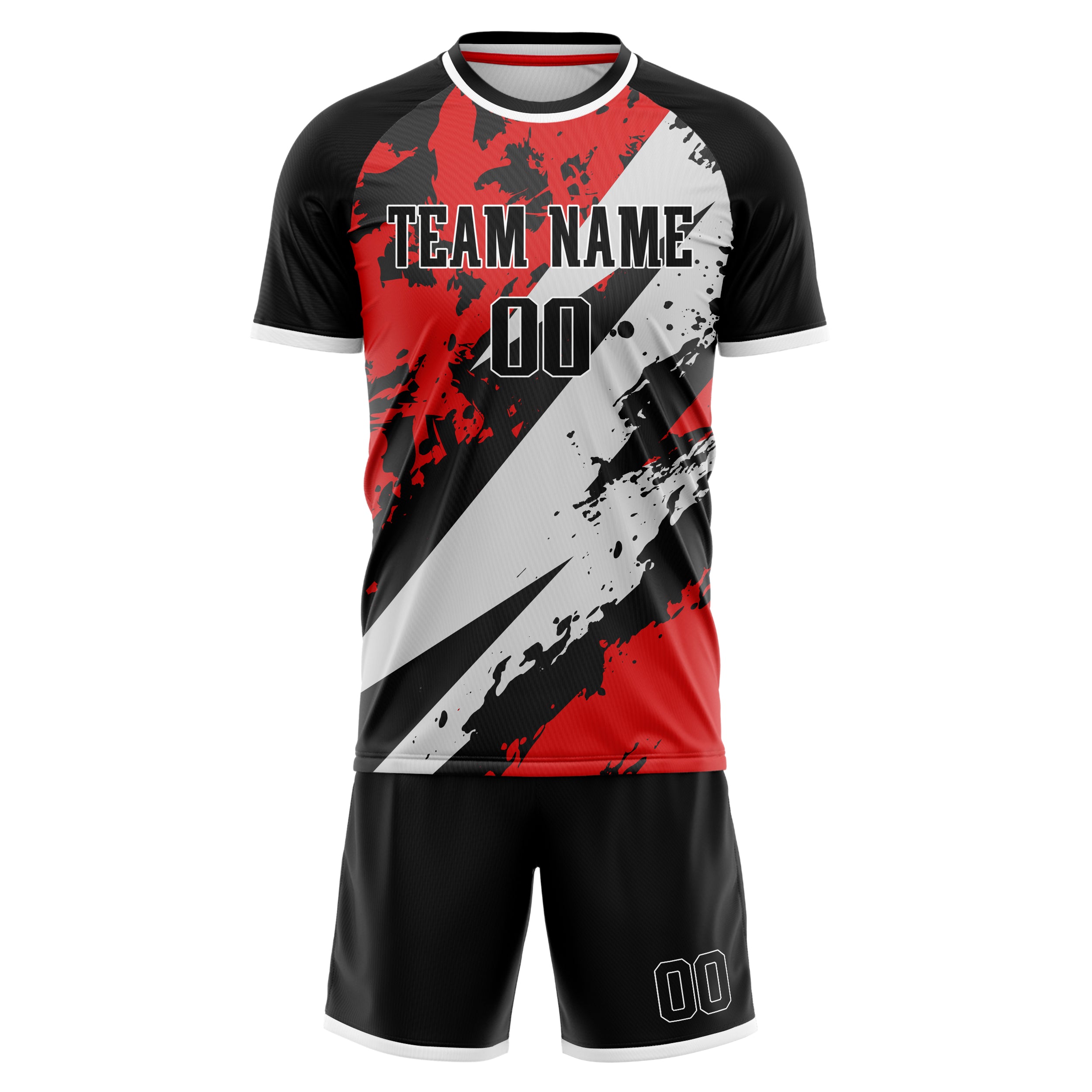 Custom Red Black GeometricalPattern Soccer Jersey