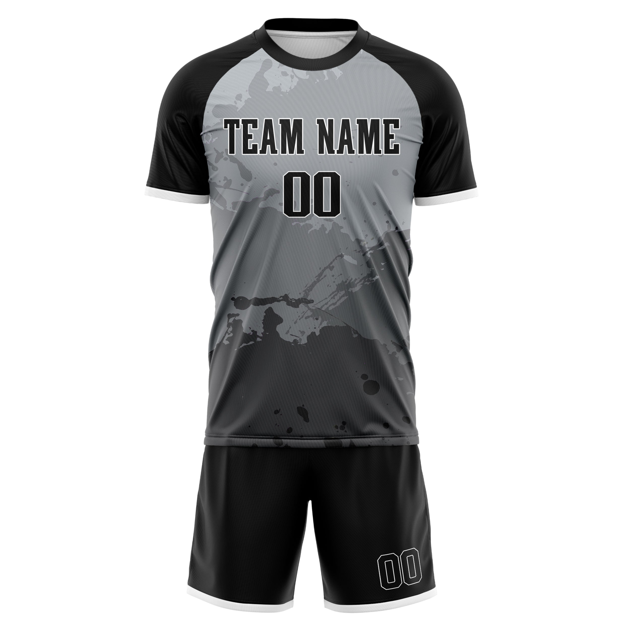 Custom Black Gray GeometricalPattern Soccer Jersey