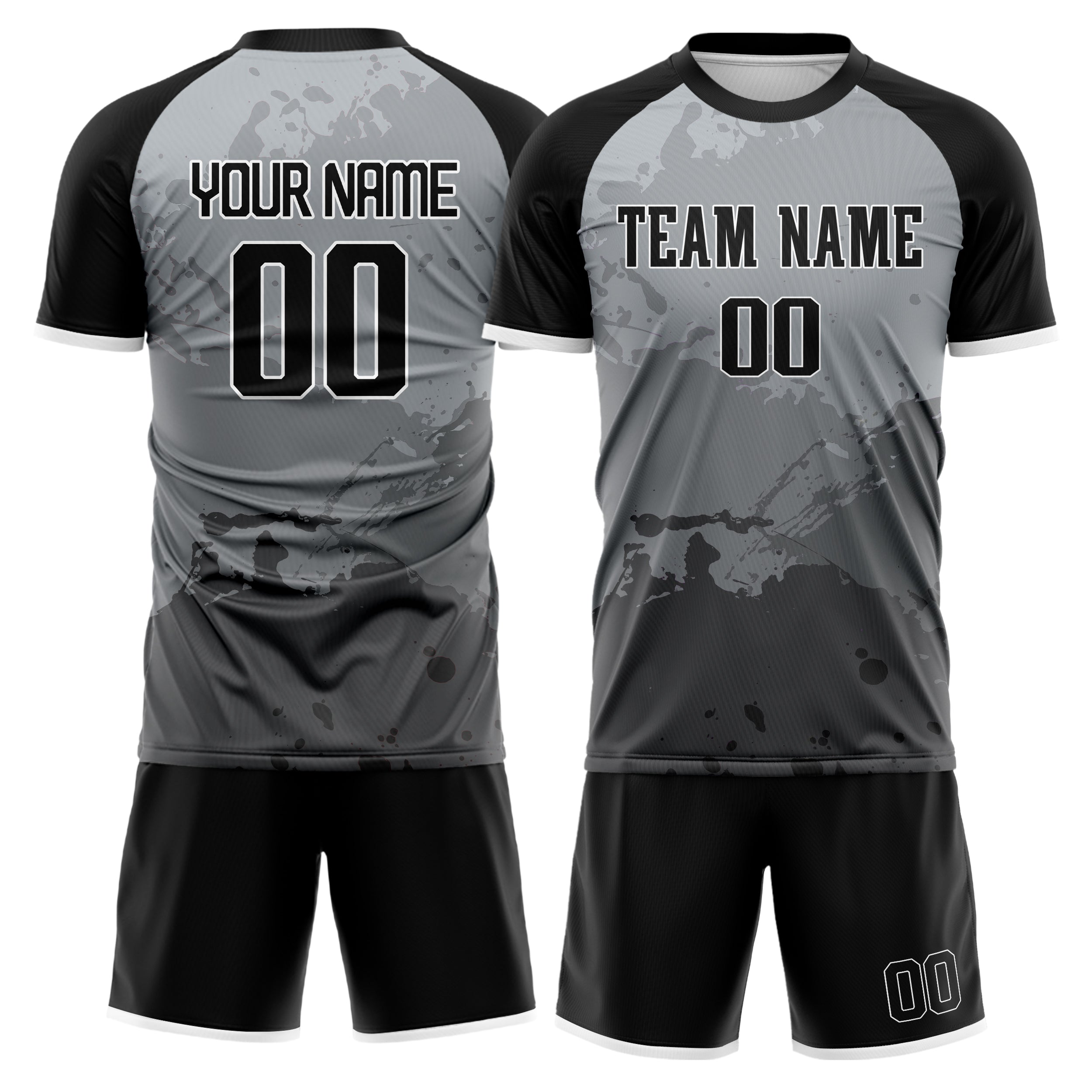 Custom Black Gray GeometricalPattern Soccer Jersey
