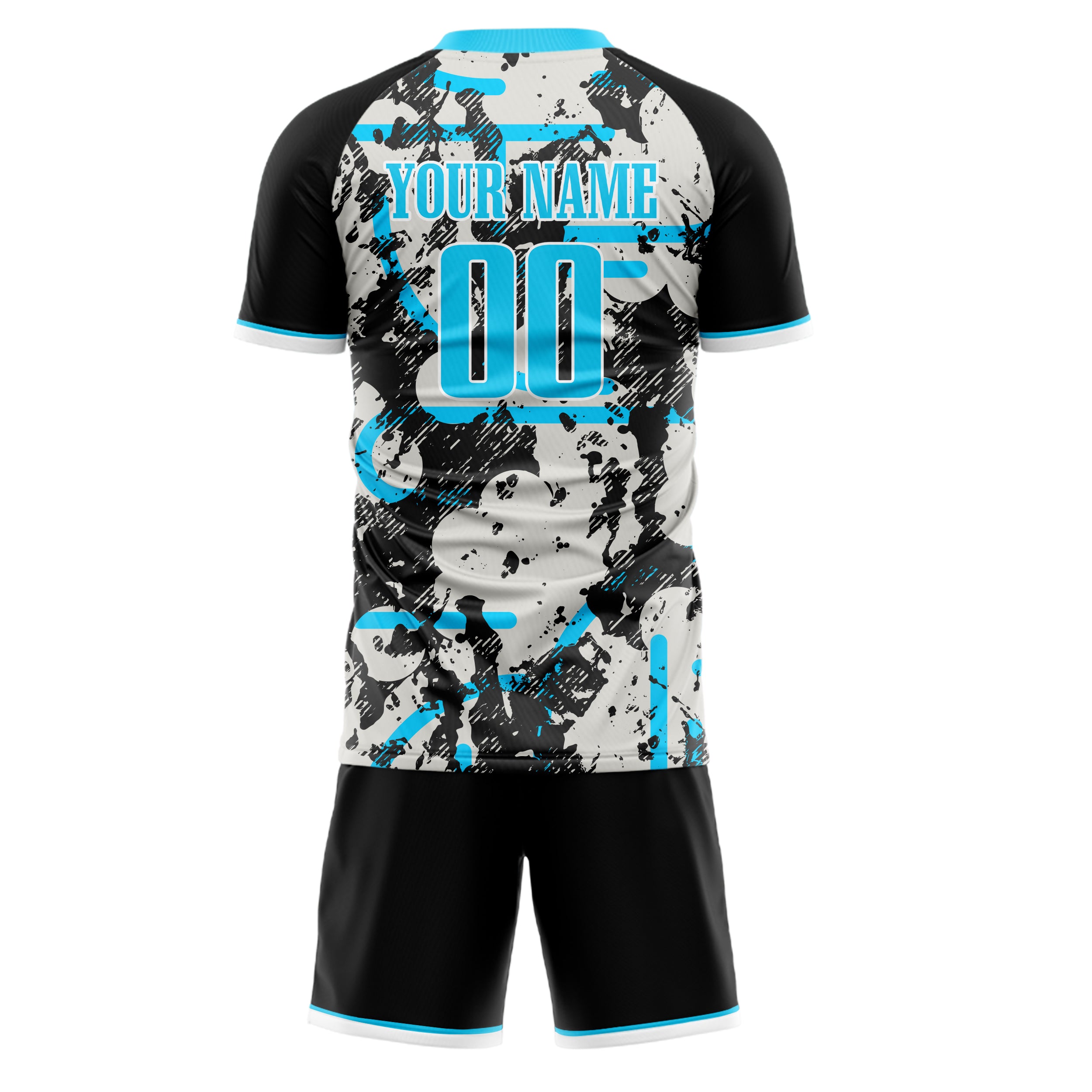 Custom Black Blue GeometricalPattern Soccer Jersey