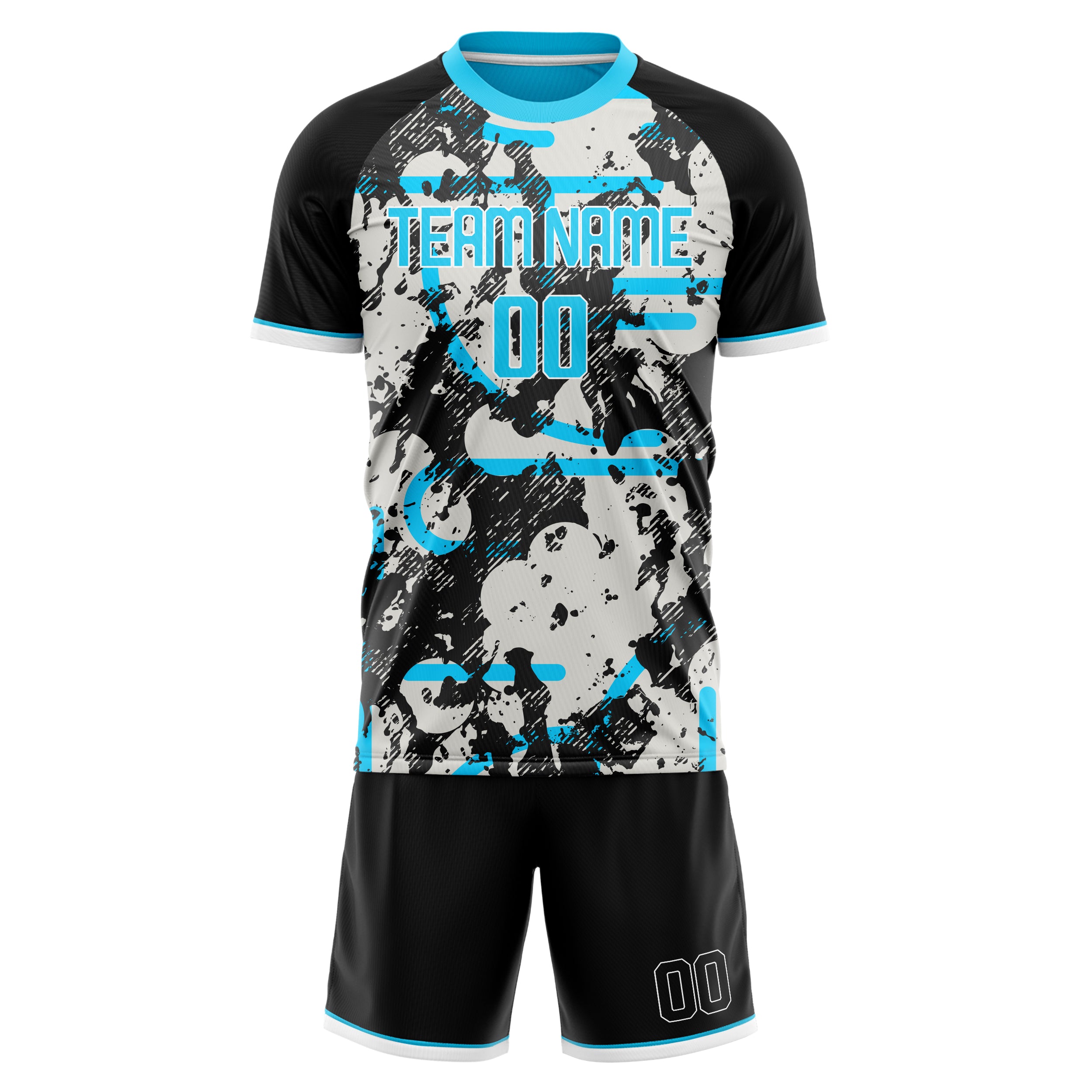 Custom Black Blue GeometricalPattern Soccer Jersey