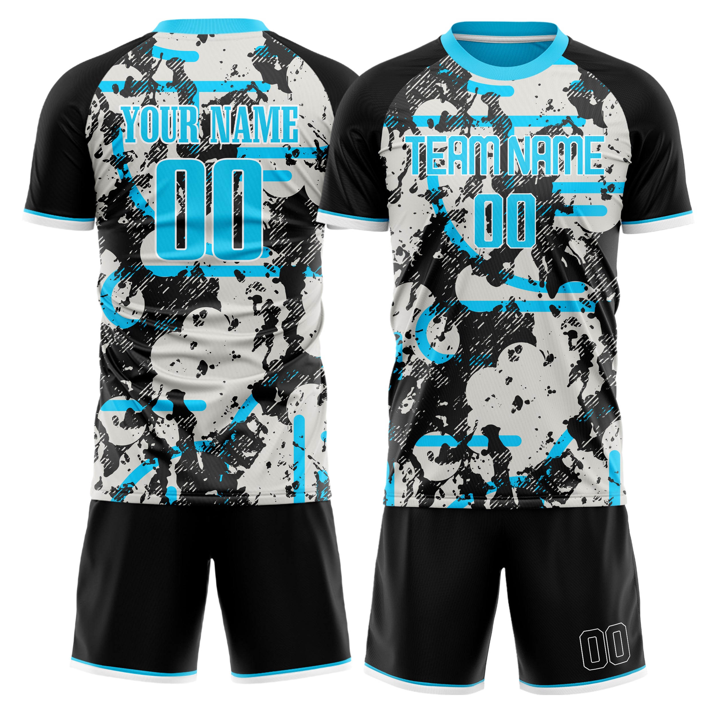 Custom Black Blue GeometricalPattern Soccer Jersey