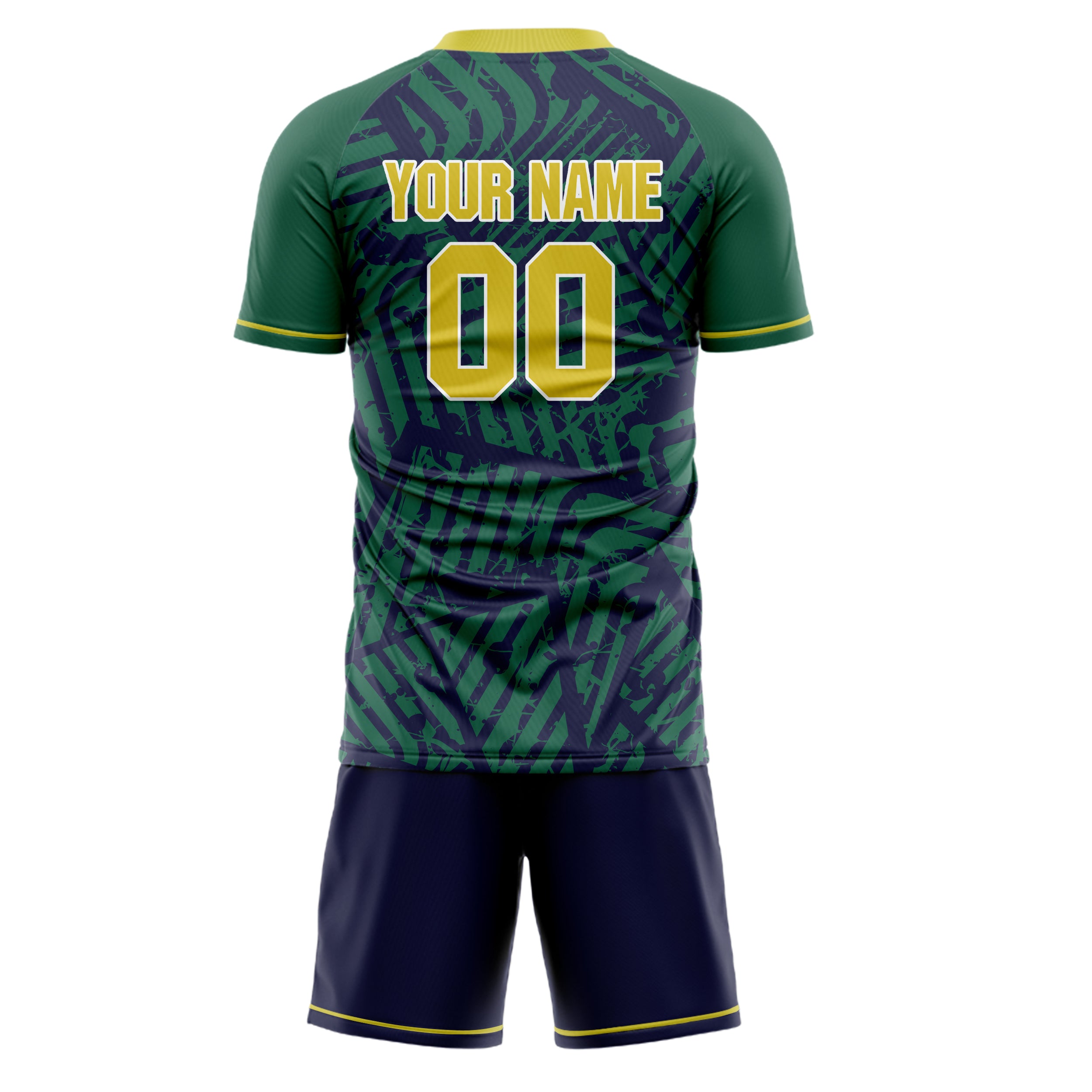 Custom Kelly Green Yellow GeometricalPattern Soccer Jersey