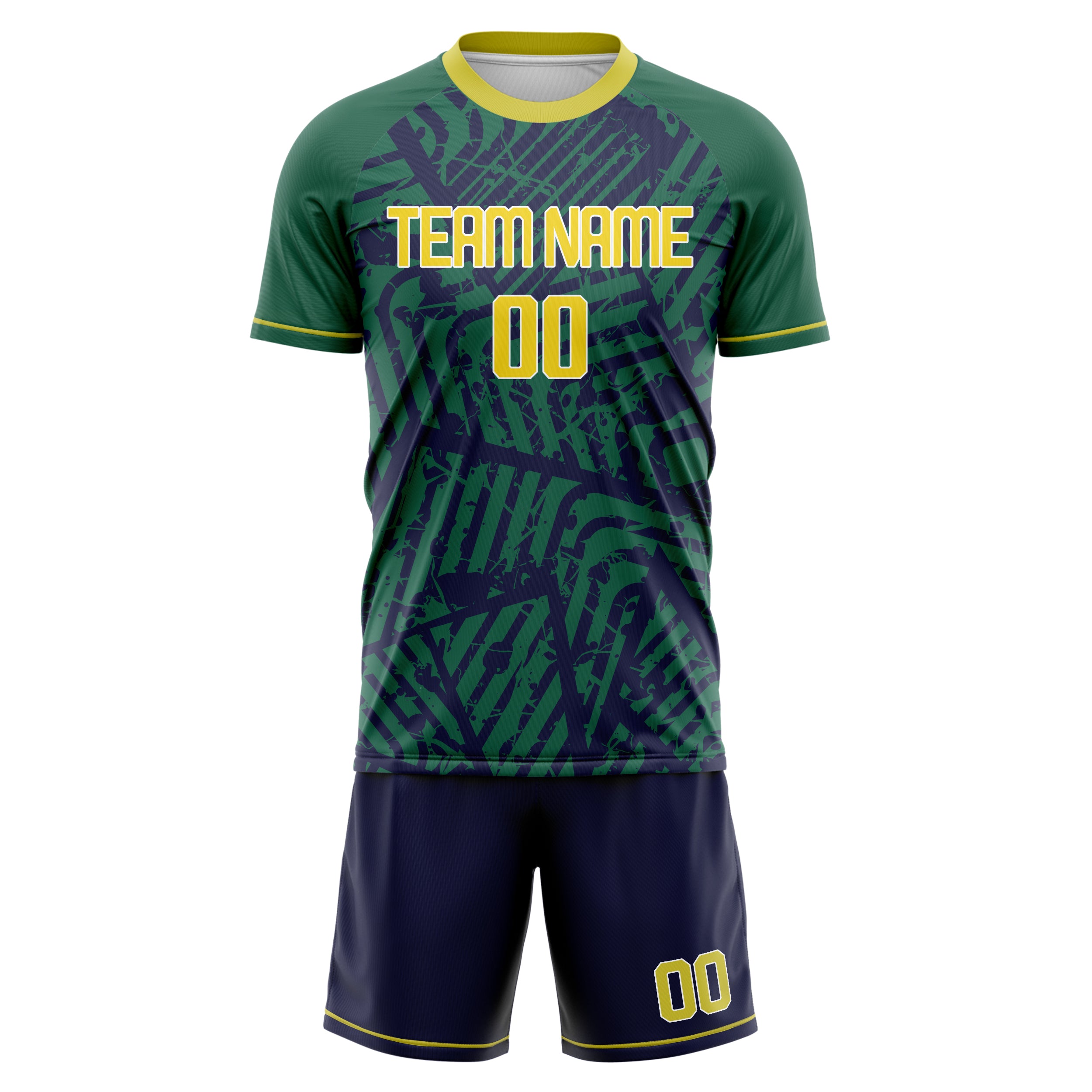 Custom Kelly Green Yellow GeometricalPattern Soccer Jersey