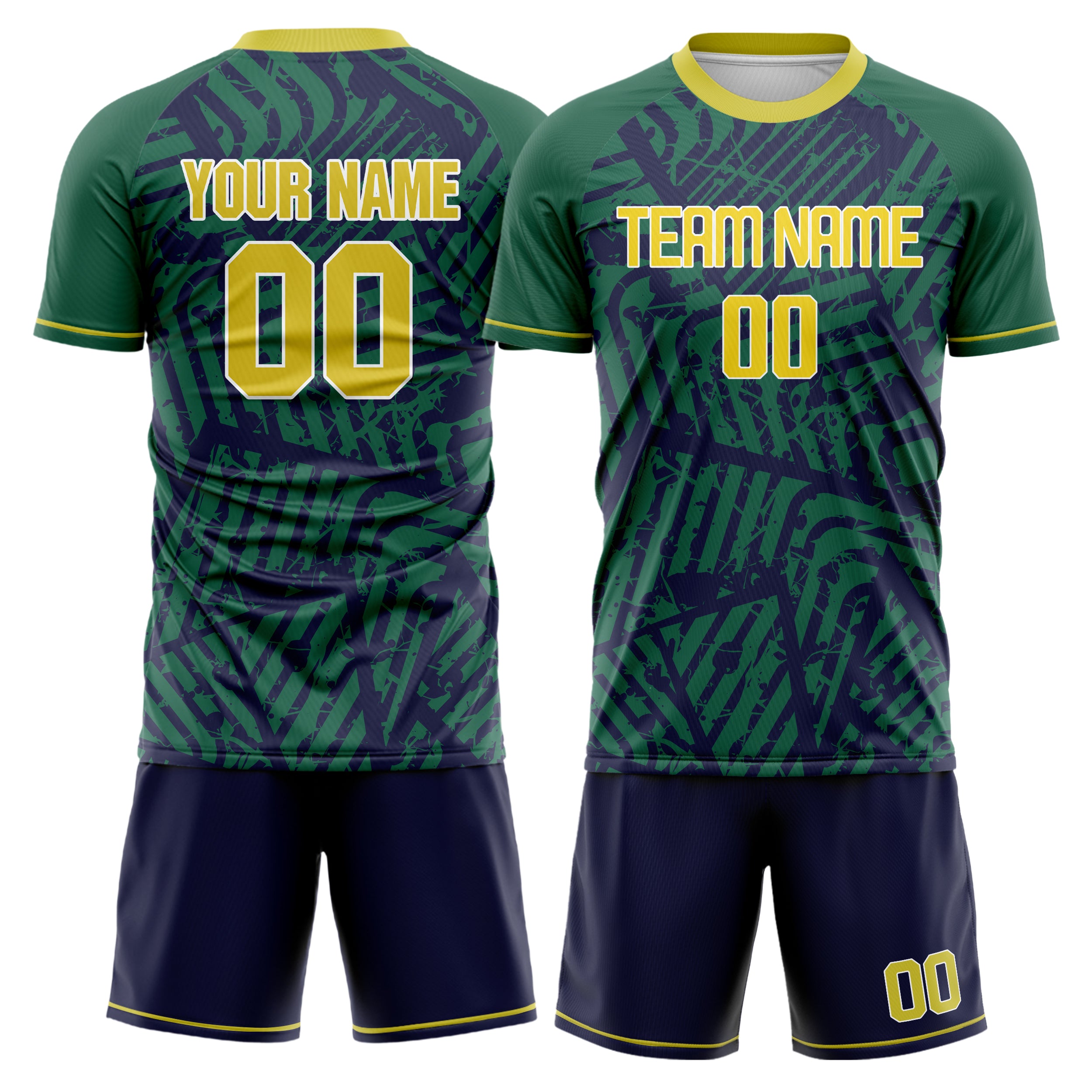 Custom Kelly Green Yellow GeometricalPattern Soccer Jersey