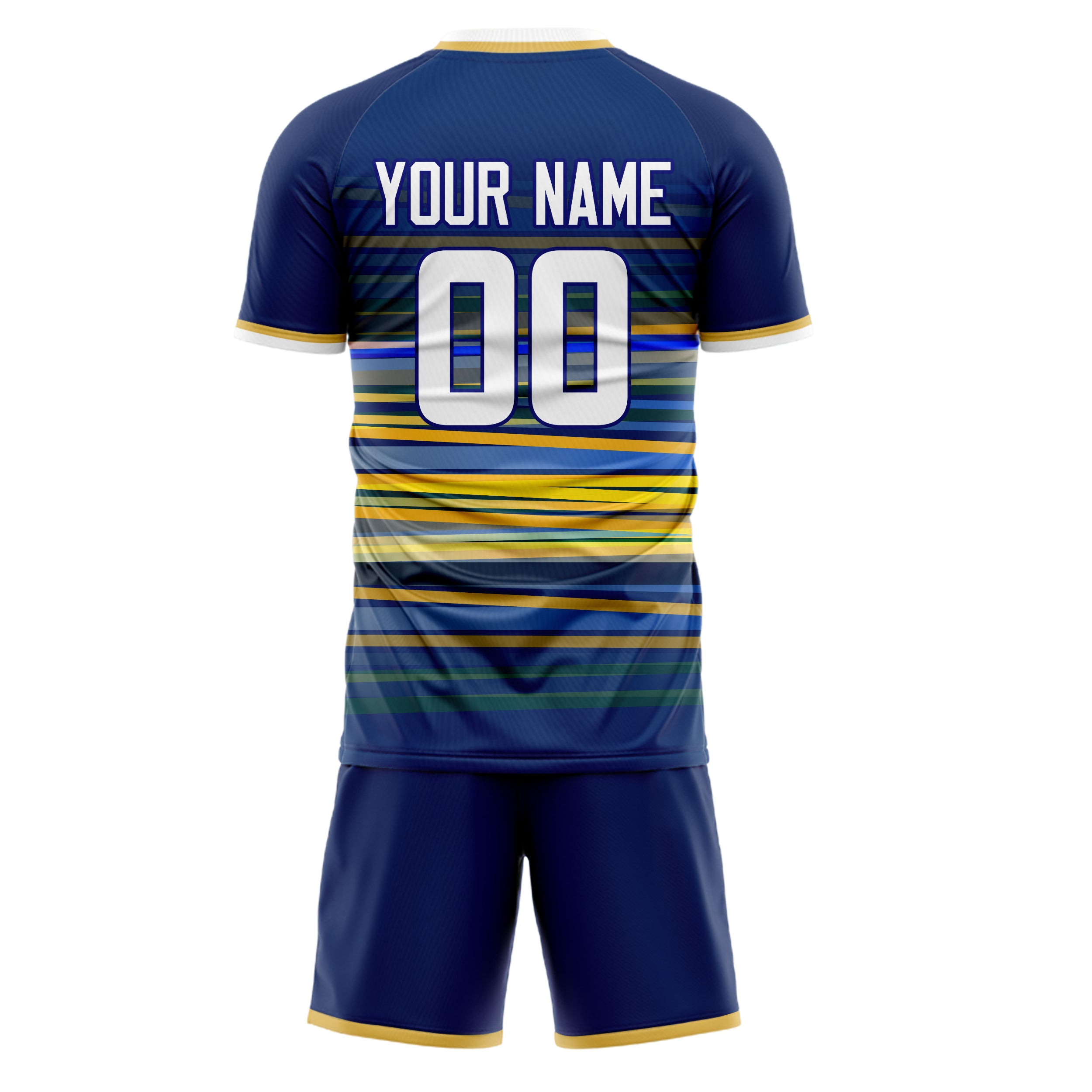 Custom Navy White GeometricalPattern Soccer Jersey