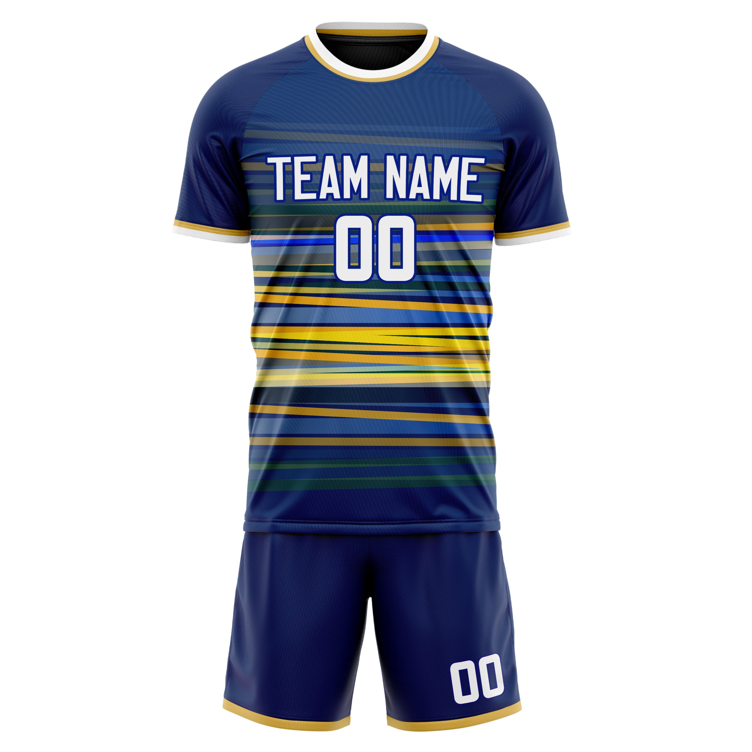 Custom Navy White GeometricalPattern Soccer Jersey