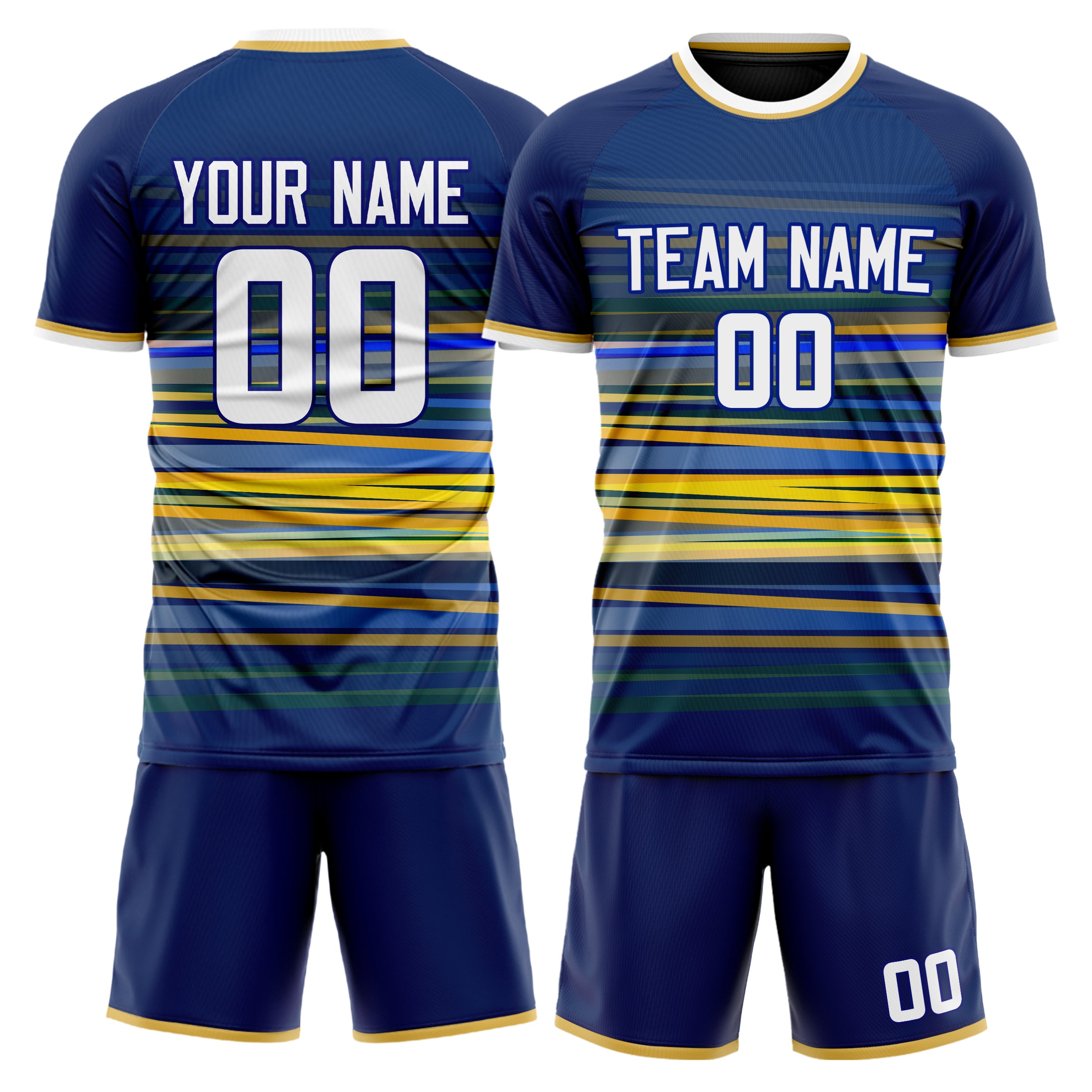 Custom Navy White GeometricalPattern Soccer Jersey