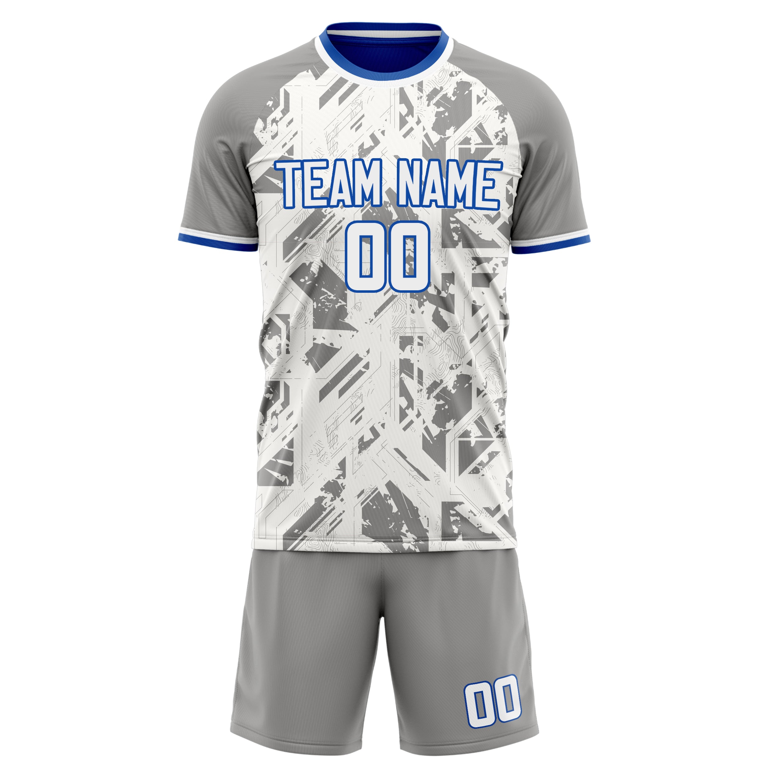Custom White Gray GeometricalPattern Soccer Jersey