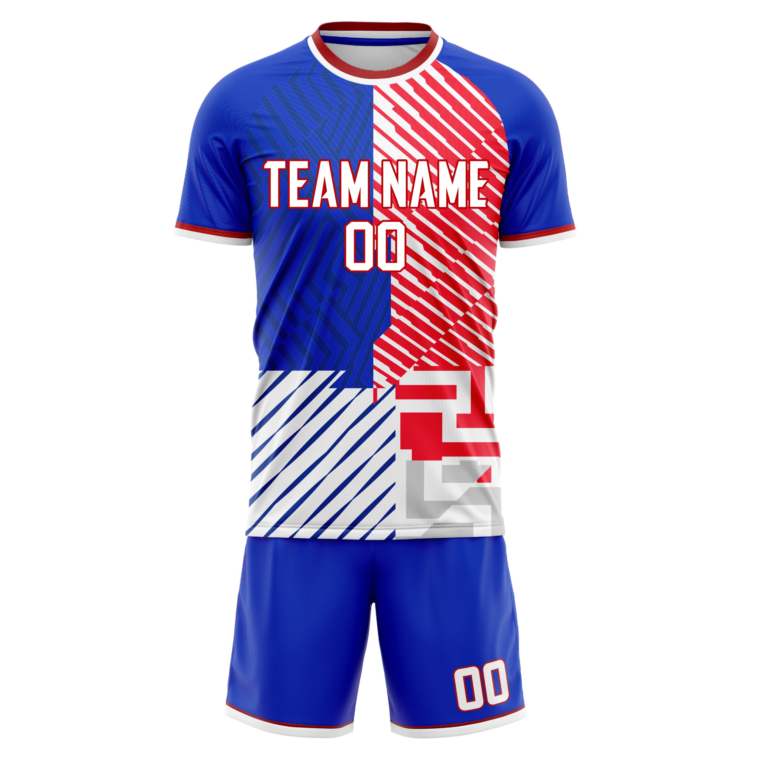 Custom Red White GeometricalPattern Soccer Jersey