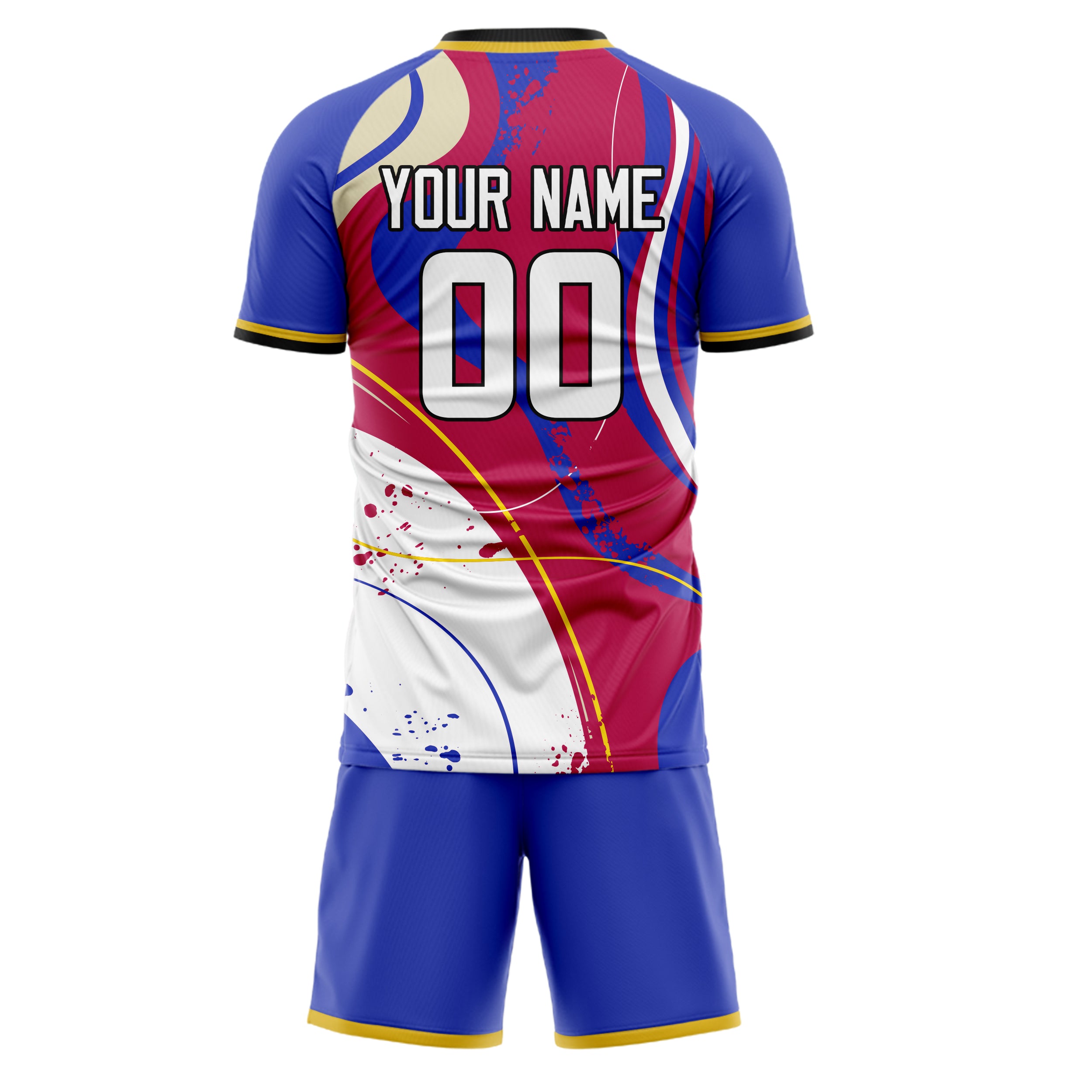 Custom White Blue GeometricalPattern Soccer Jersey