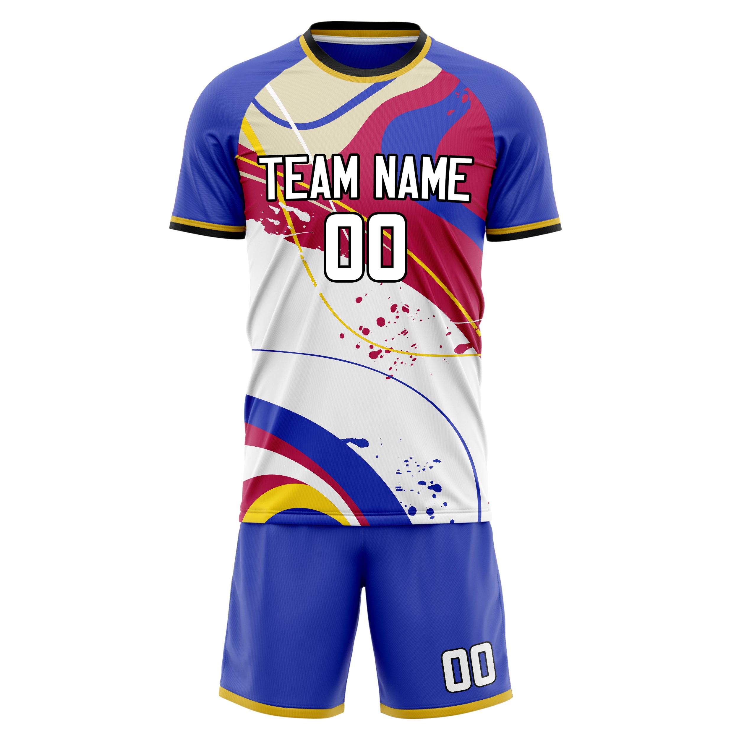 Custom White Blue GeometricalPattern Soccer Jersey