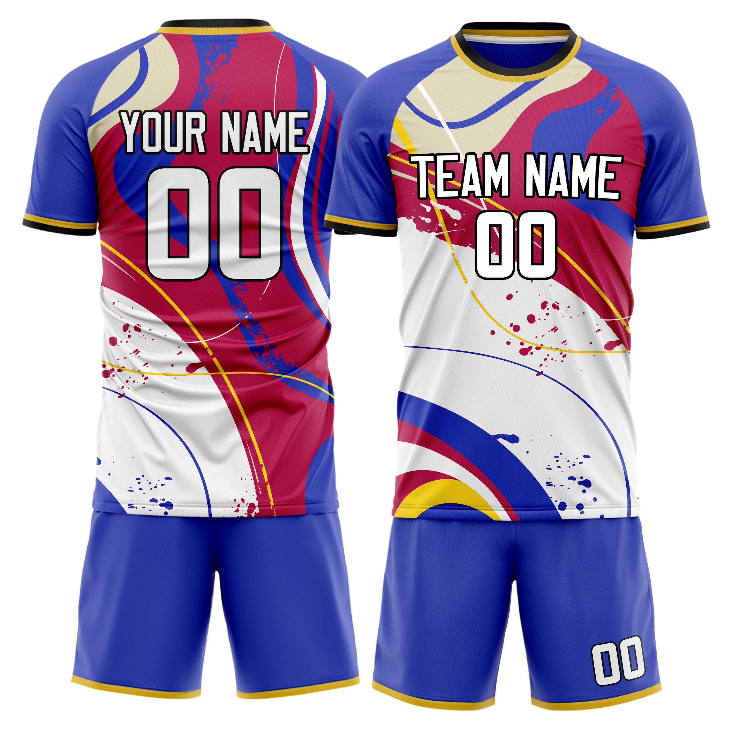 Custom White Blue GeometricalPattern Soccer Jersey