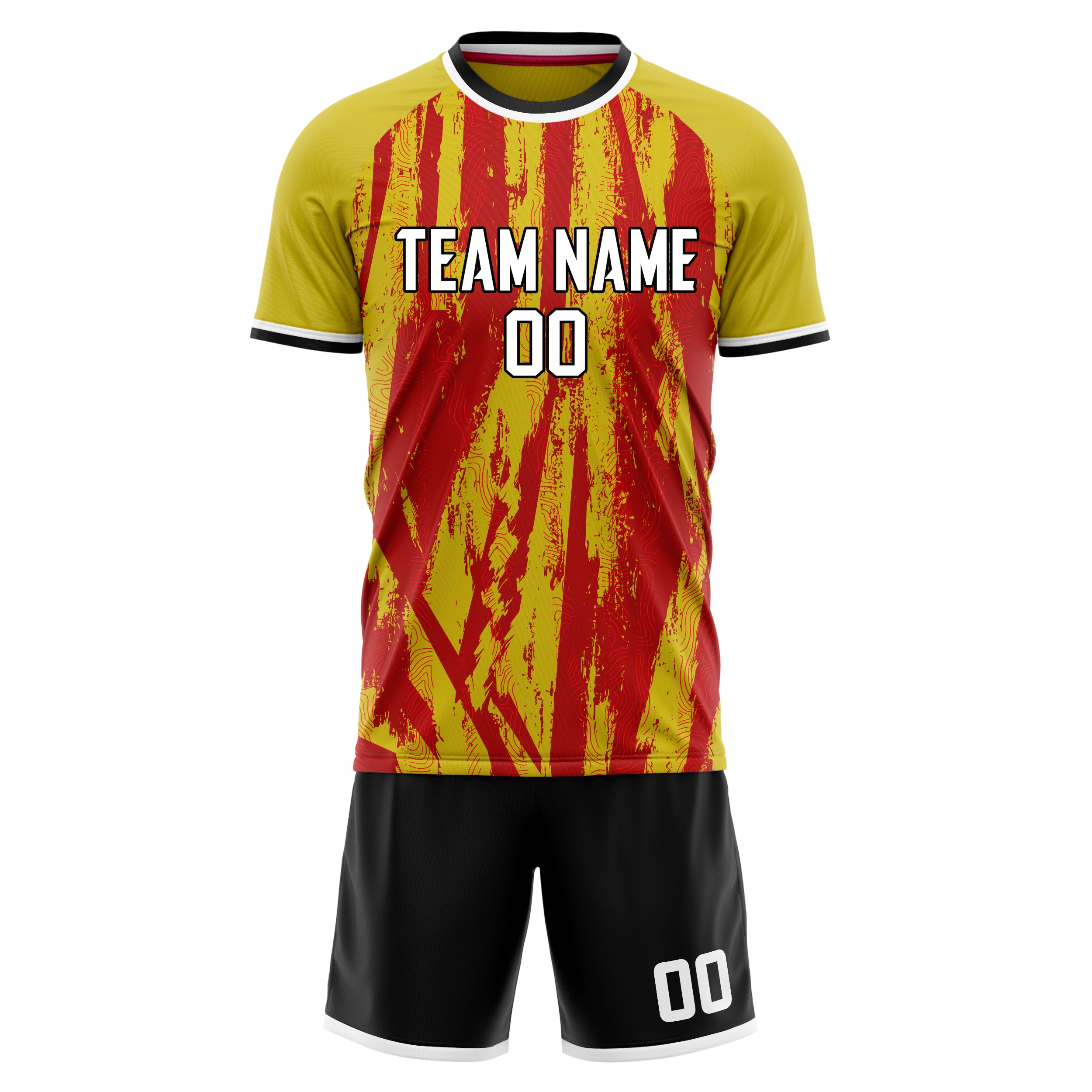 Custom Gold Red GeometricalPattern Soccer Jersey