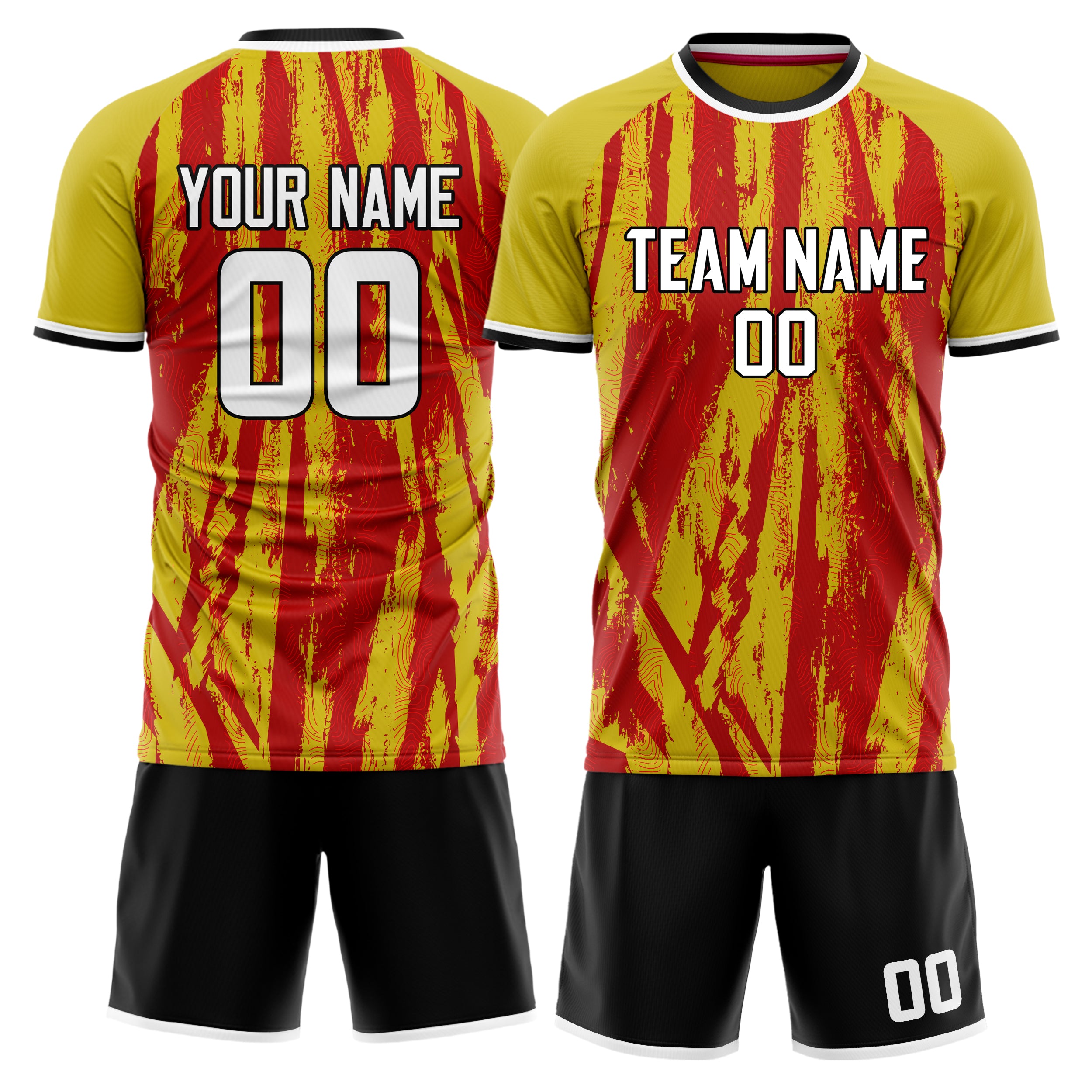 Custom Gold Red GeometricalPattern Soccer Jersey