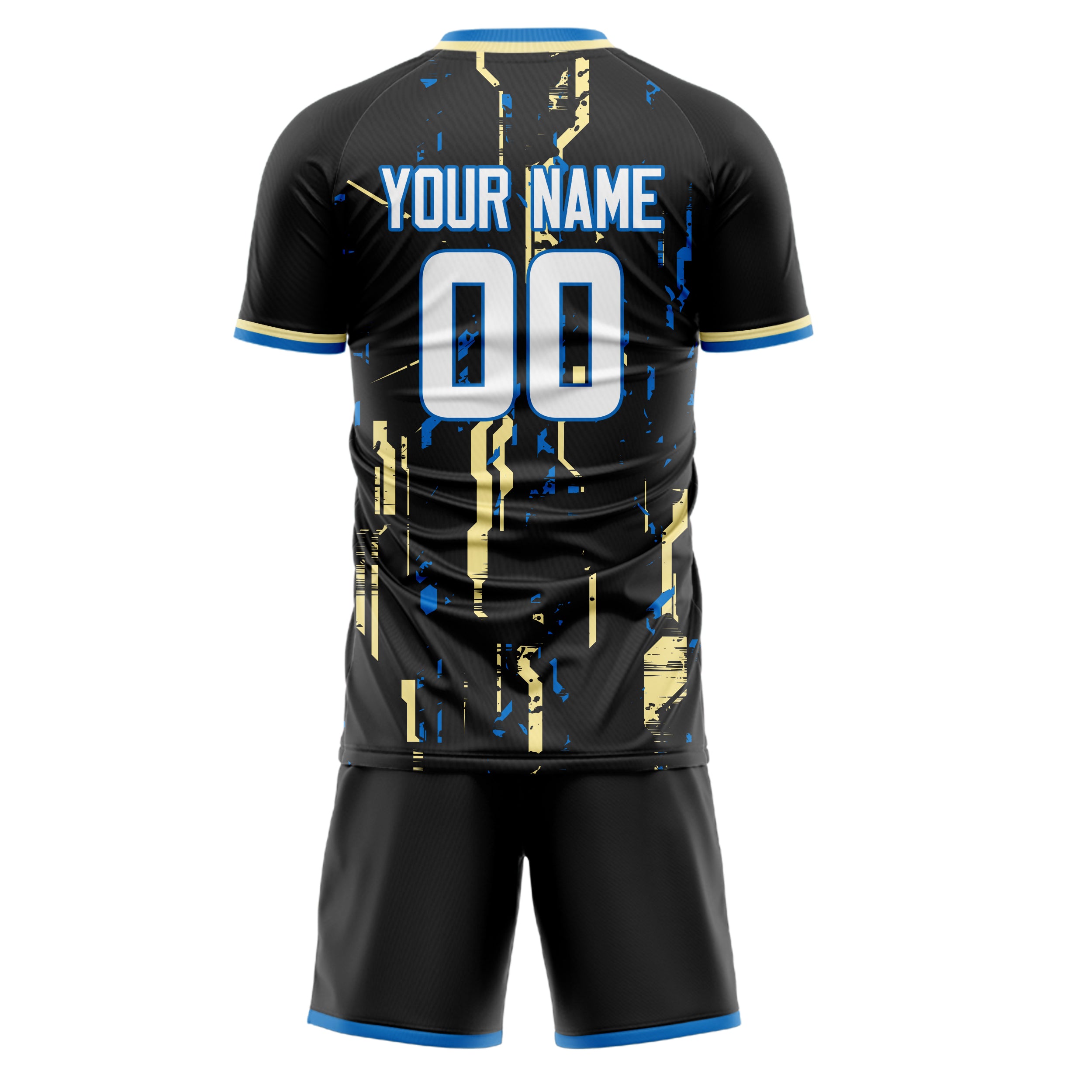 Custom Black Cream GeometricalPattern Soccer Jersey