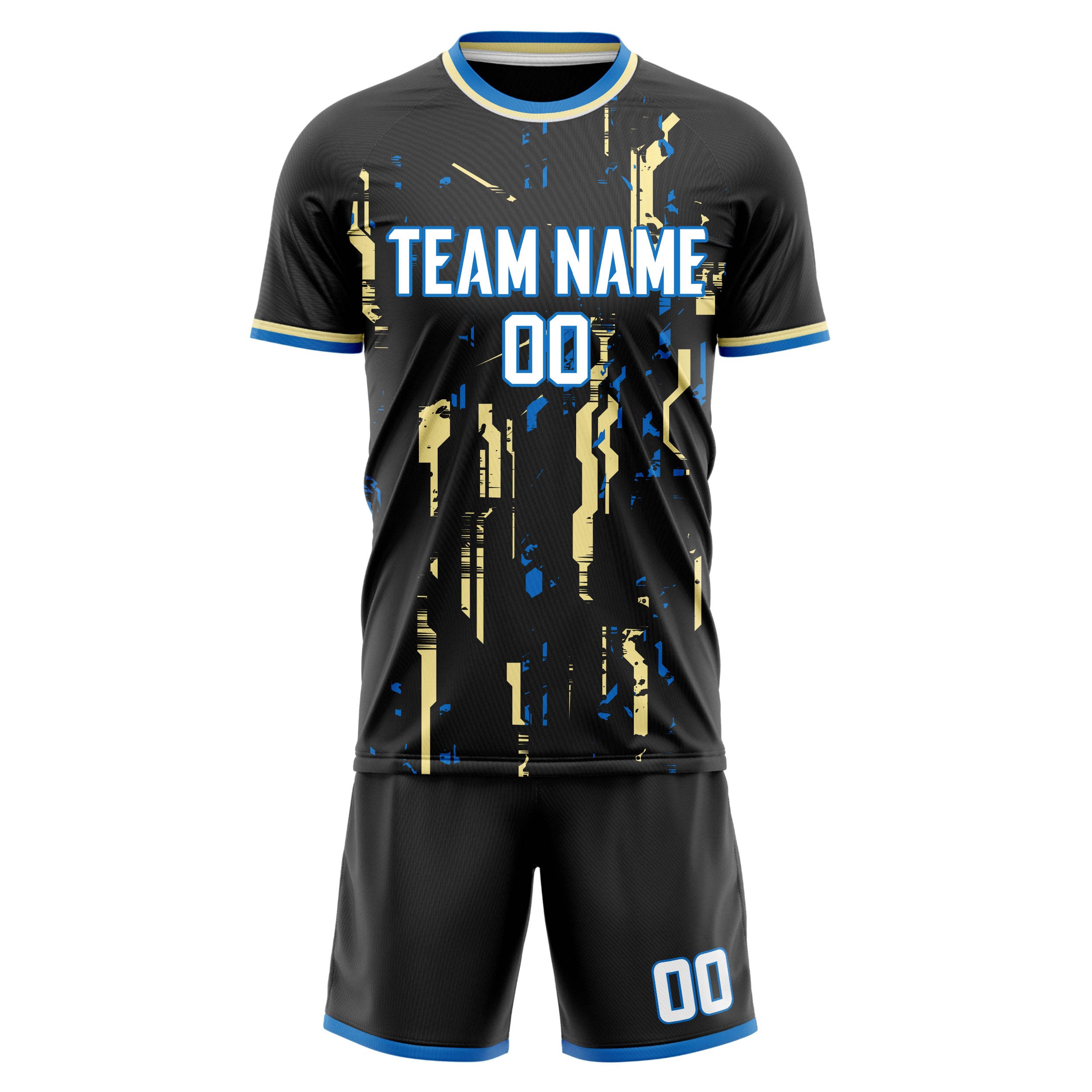 Custom Black Cream GeometricalPattern Soccer Jersey