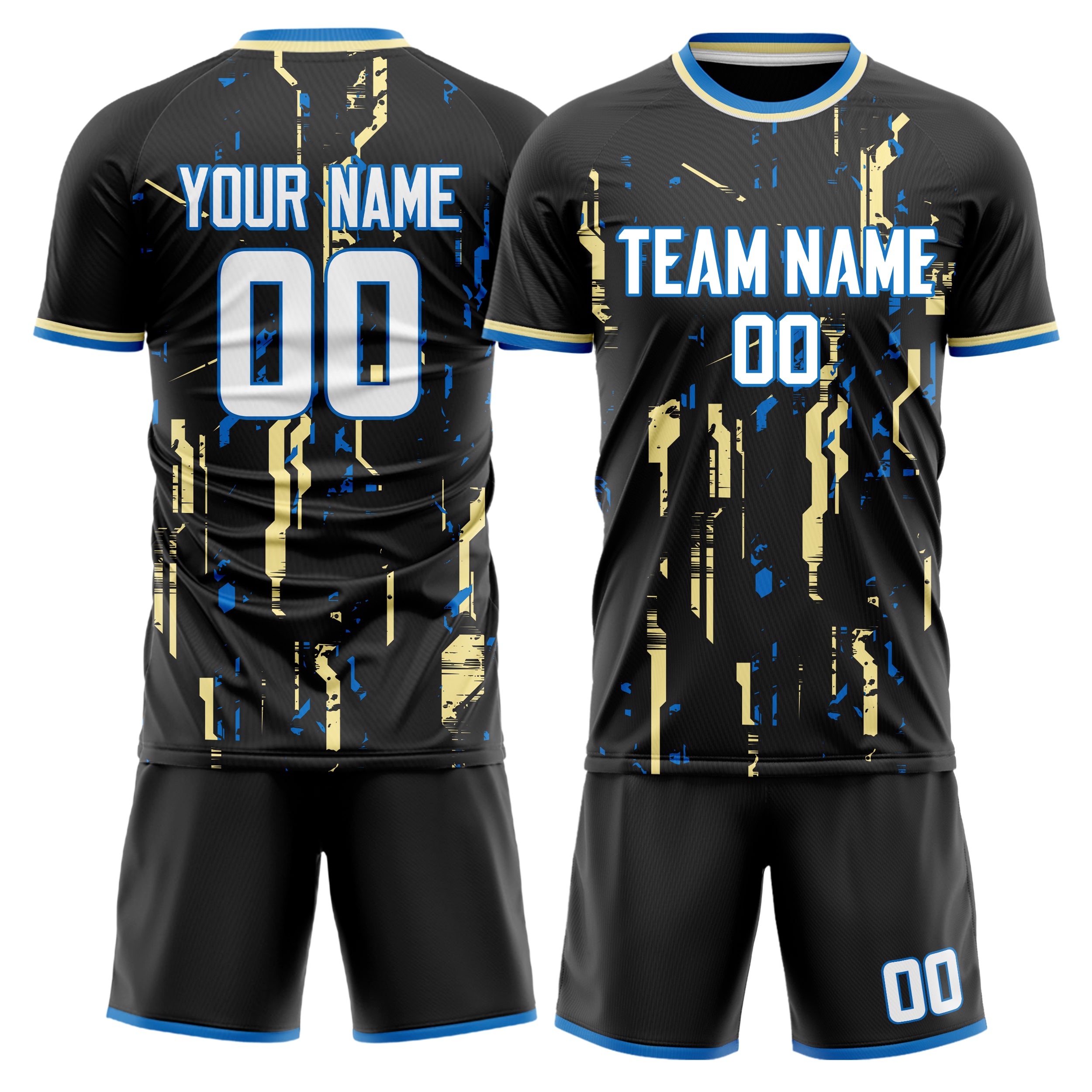 Custom Black Cream GeometricalPattern Soccer Jersey