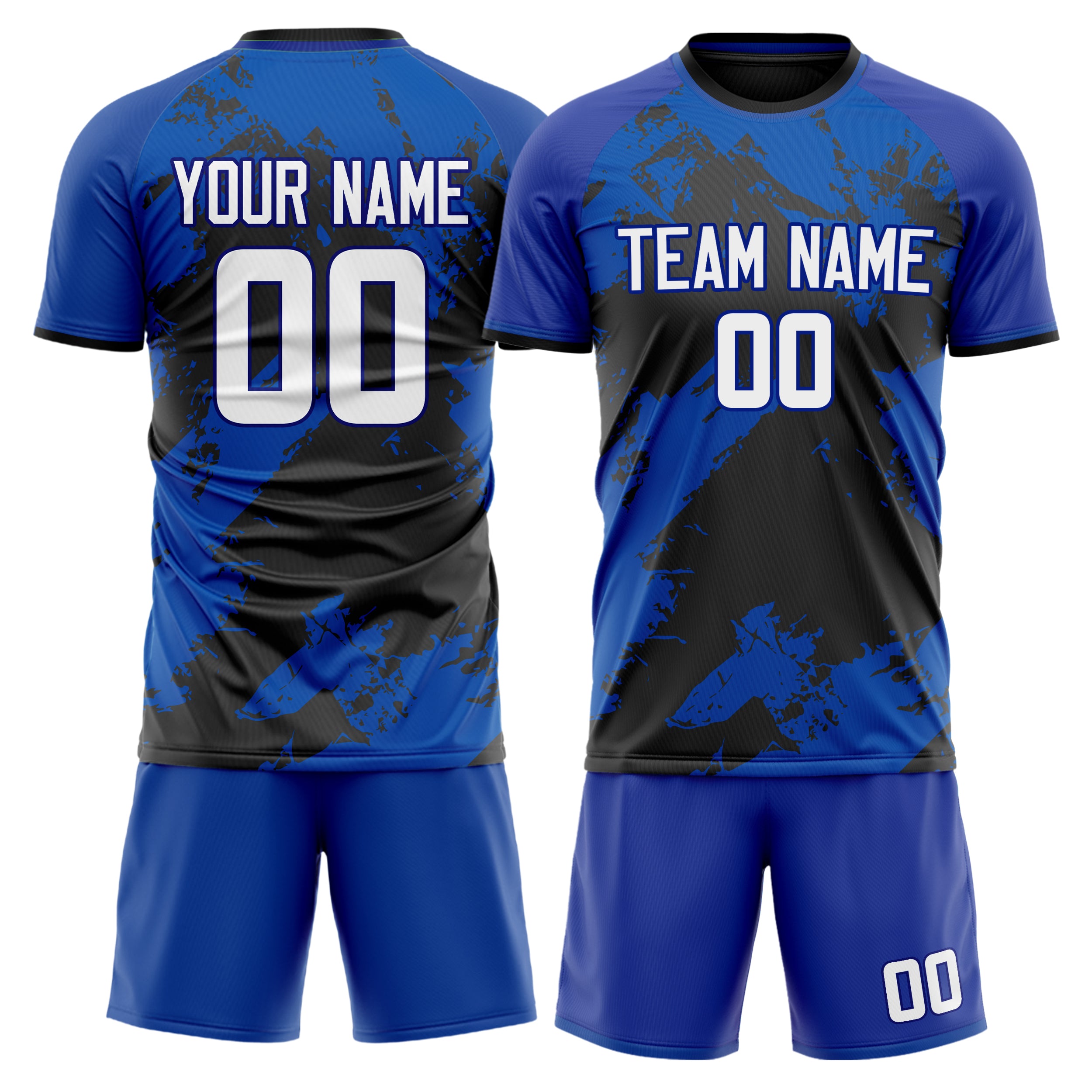Custom Royal Black GeometricalPattern Soccer Jersey