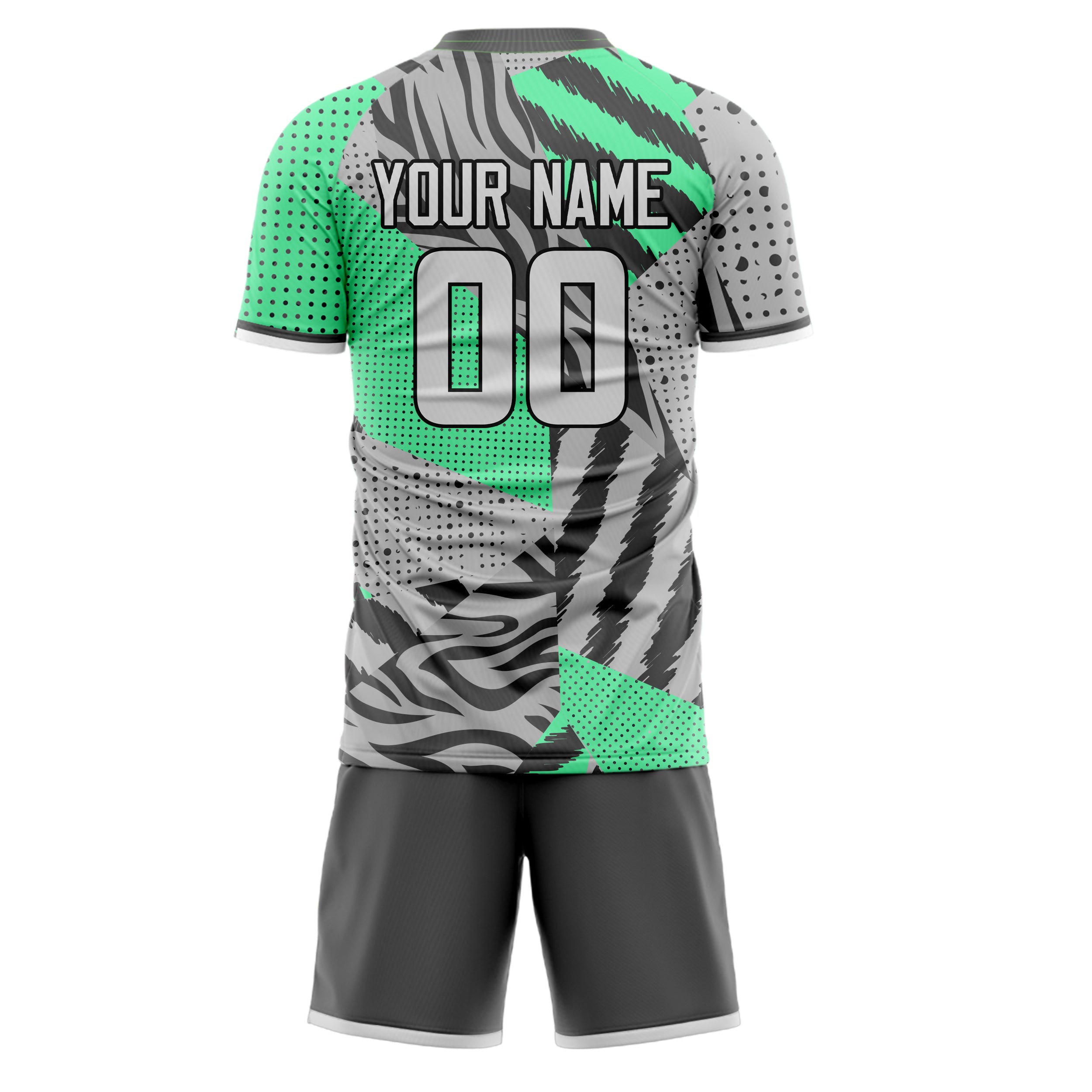 Custom Gray Teal GeometricalPattern Soccer Jersey