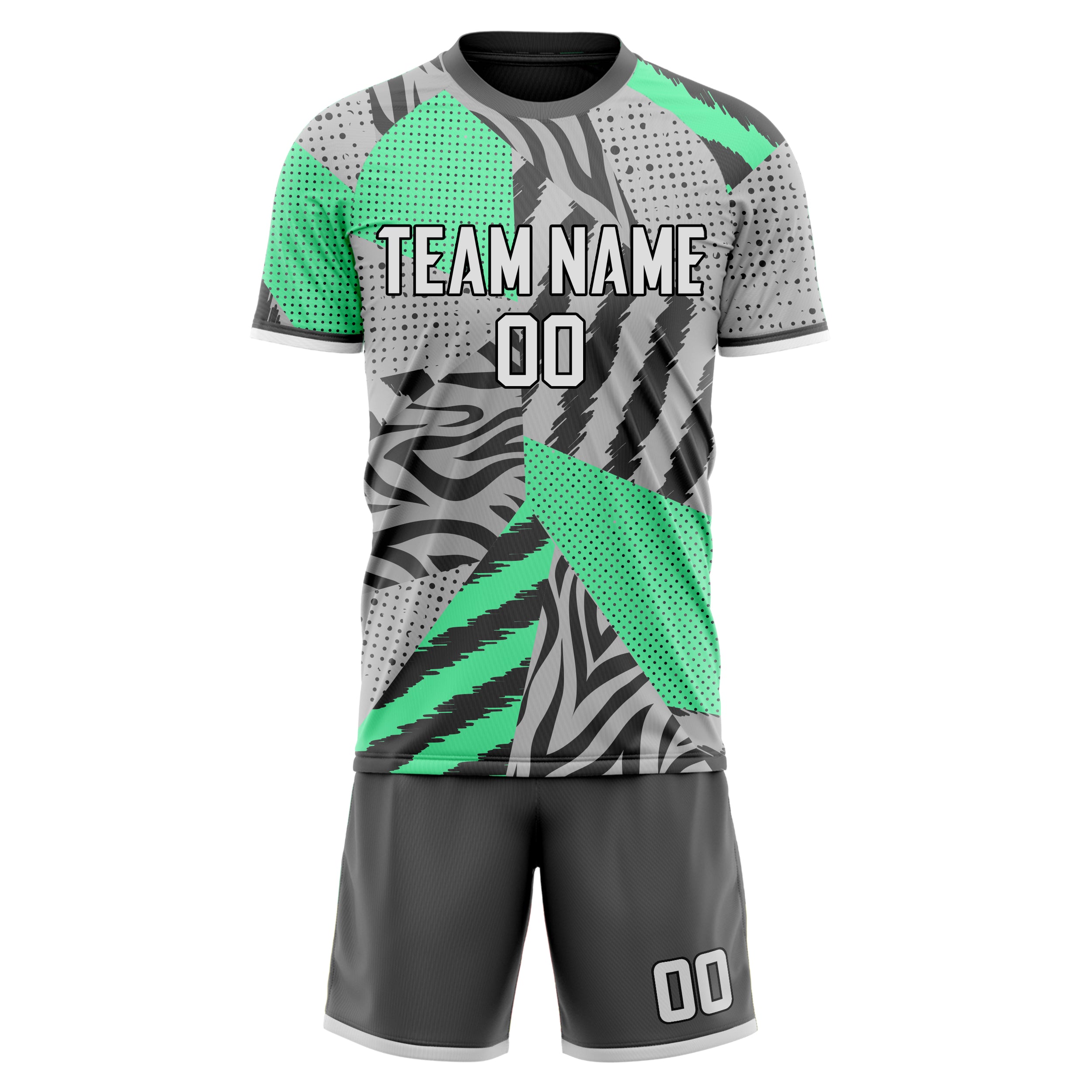 Custom Gray Teal GeometricalPattern Soccer Jersey