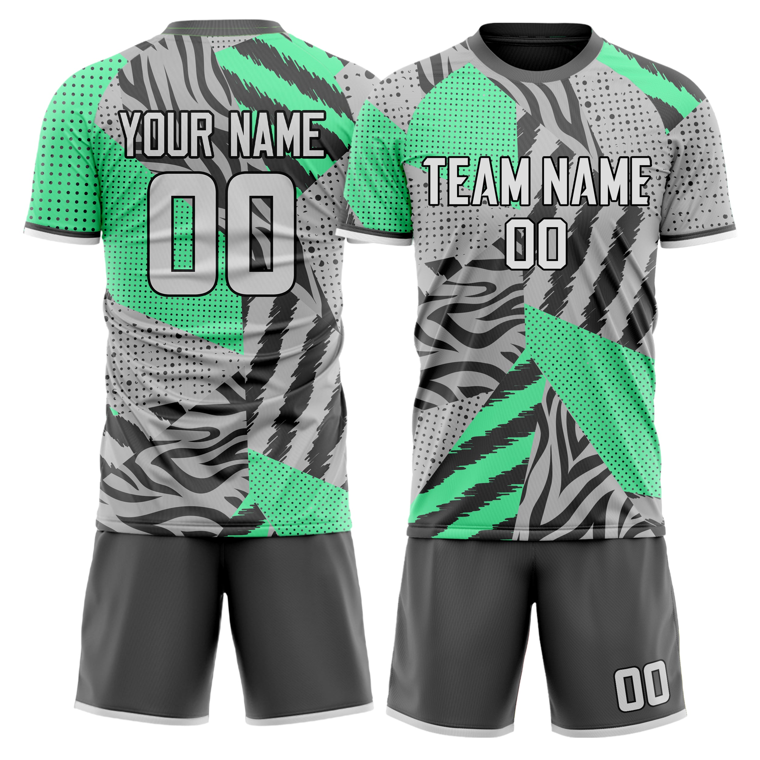 Custom Gray Teal GeometricalPattern Soccer Jersey