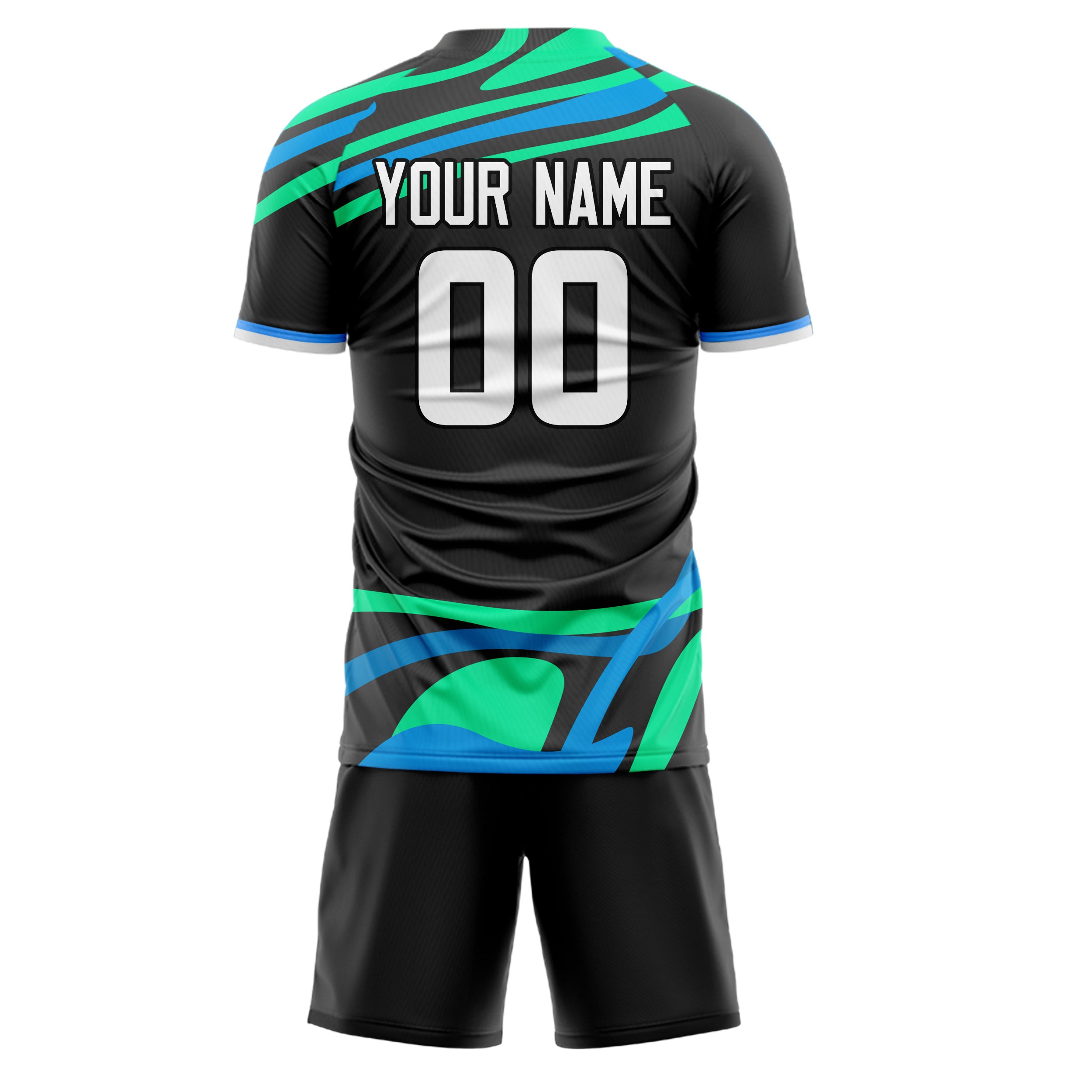Custom Black Blue GeometricalPattern Soccer Jersey