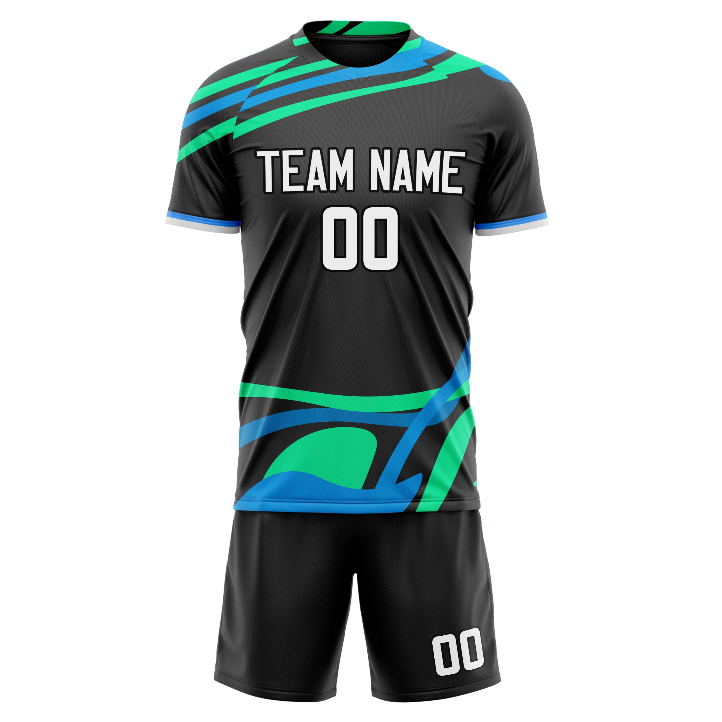 Custom Black Blue GeometricalPattern Soccer Jersey